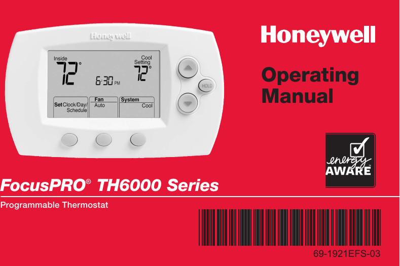 Honeywell Thermostat Th6000 Users Manual 69 1921EFS 03 FocusPRO Series