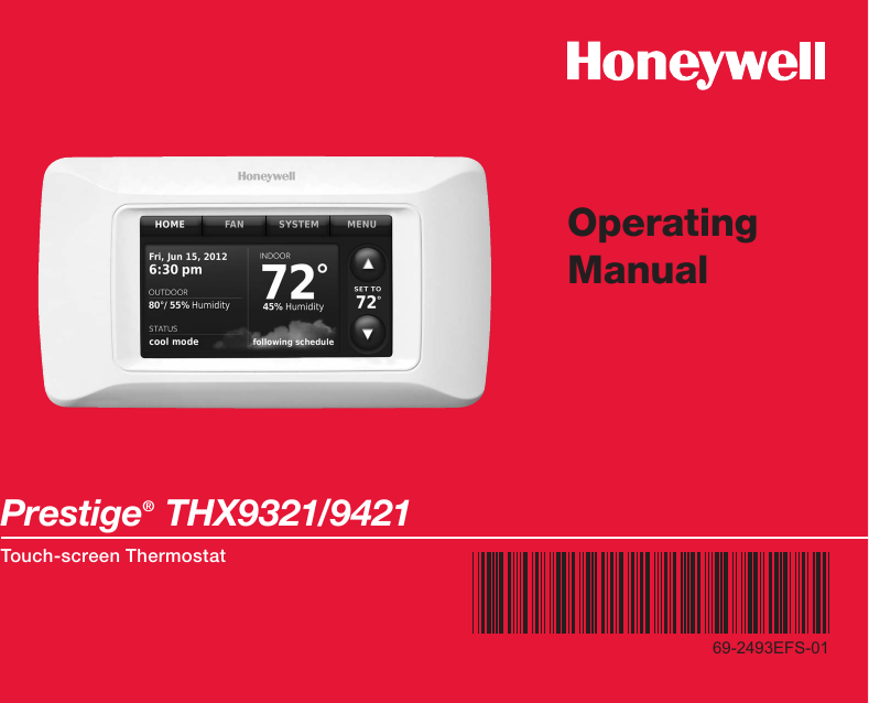 Honeywell Thermostat Thx9321 Users Manual 69 2493EFS 01 Prestige ...