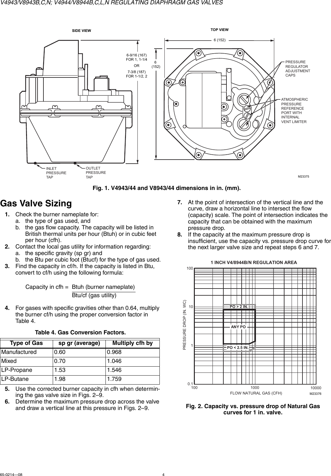 Honeywell Thermostat V4944 Users Manual 65 0214 08 V4943 V8943b C N V4944 V8944b C L N Regulating Diaphragm Gas Valves