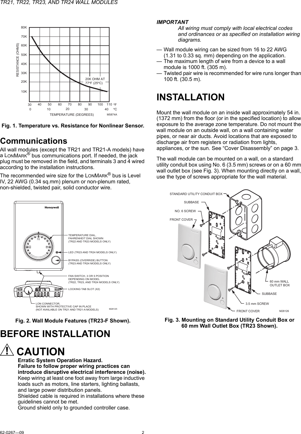 Page 2 of 8 - Honeywell Honeywell-Honeywell-Tv-Mount-Tr21-Users-Manual- 62-0267_E TR21, TR22, TR23, And TR24 Wall Modules  Honeywell-honeywell-tv-mount-tr21-users-manual