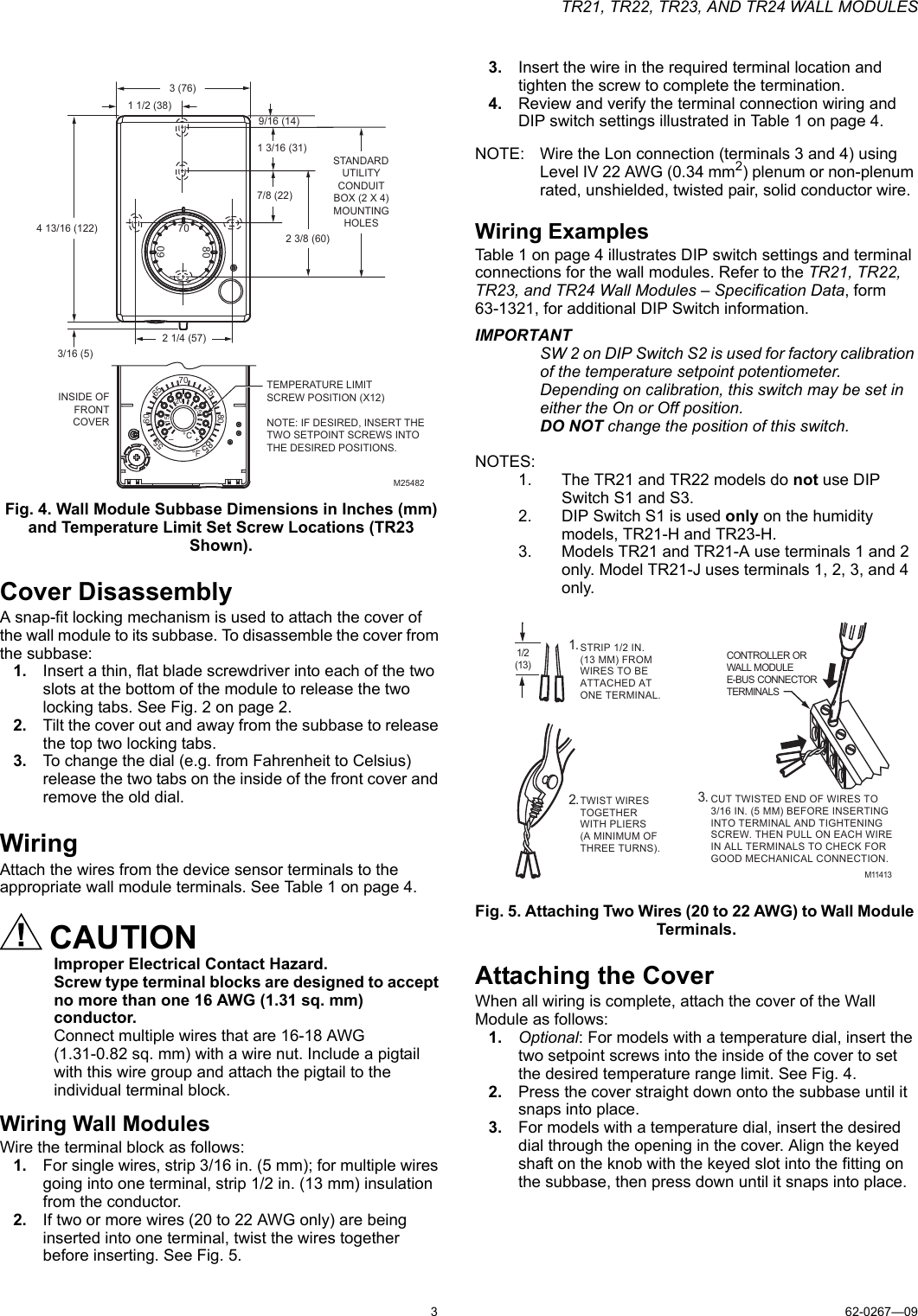 Page 3 of 8 - Honeywell Honeywell-Honeywell-Tv-Mount-Tr21-Users-Manual- 62-0267_E TR21, TR22, TR23, And TR24 Wall Modules  Honeywell-honeywell-tv-mount-tr21-users-manual