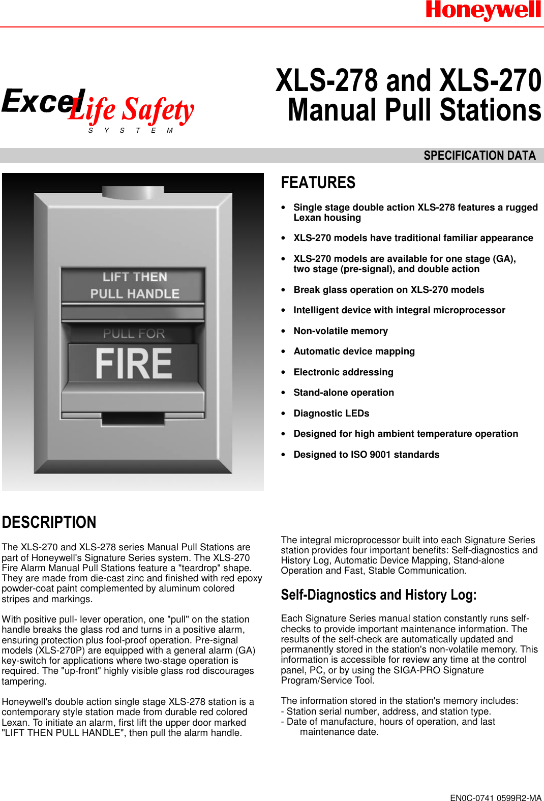 Page 1 of 4 - Honeywell Honeywell-Honeywell-Water-Heater-Xls-278-Users-Manual- 0741- XLS-278 And XLS-270 Manual Pull Stations  Honeywell-honeywell-water-heater-xls-278-users-manual