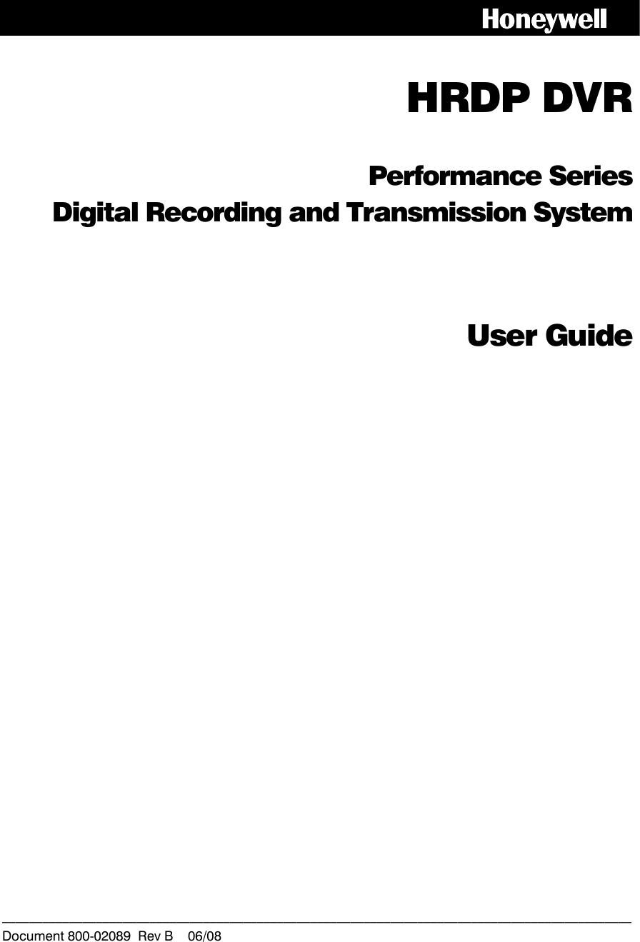 Honeywell Hrdp Dvr Users Manual