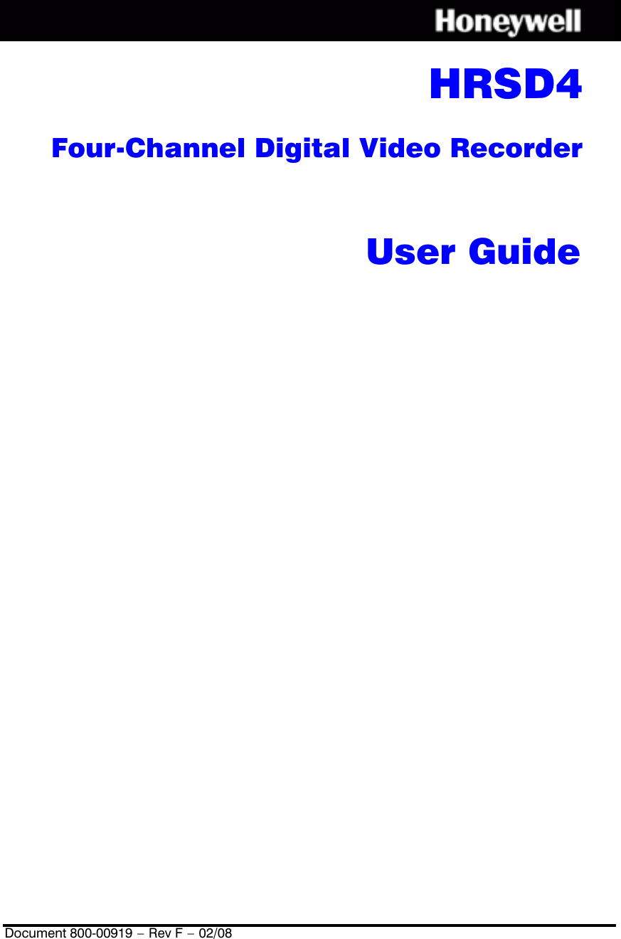 Honeywell Hrsd Users Manual Dvr User Guide En