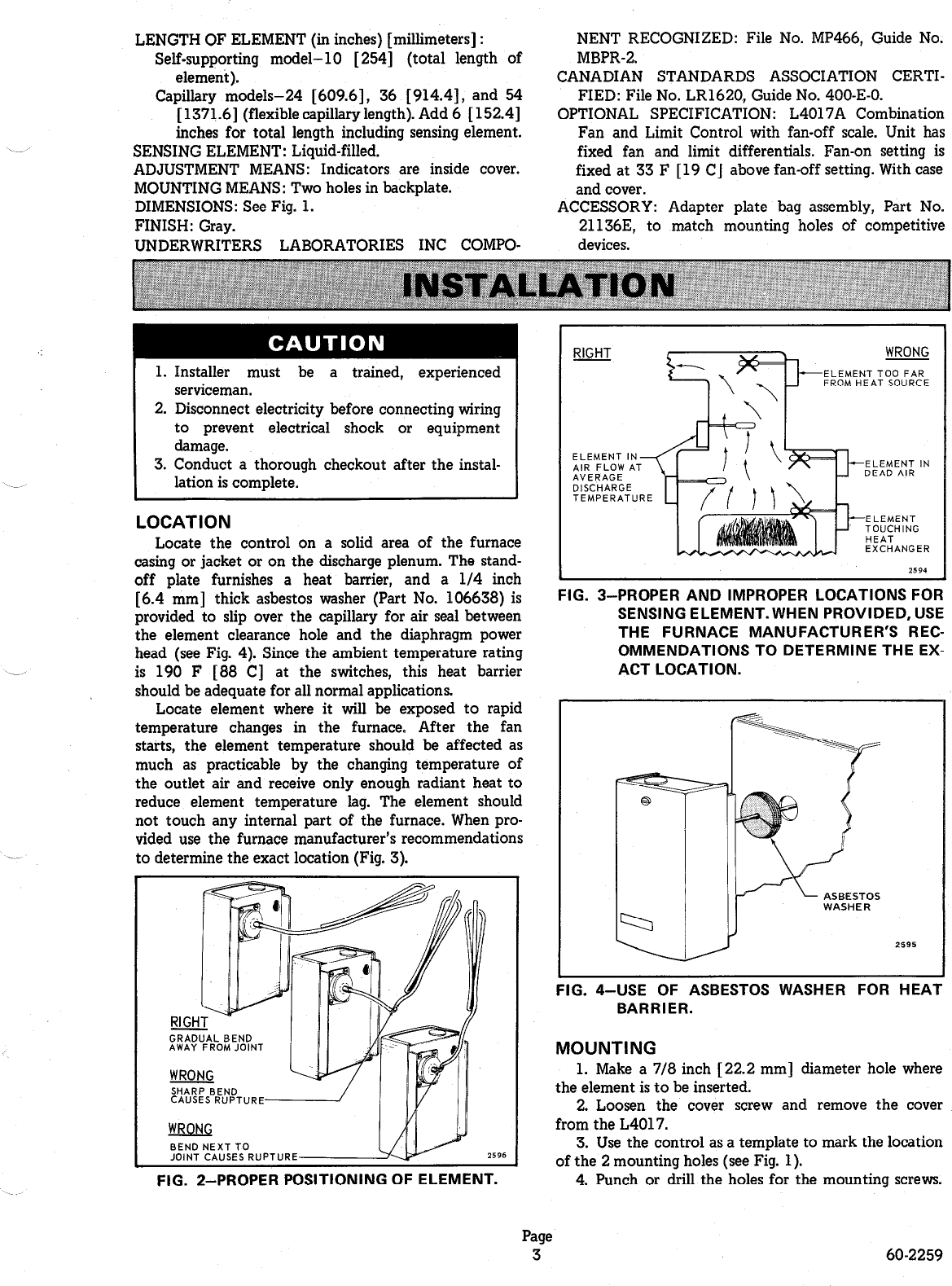 Page 3 of 5 - Honeywell Honeywell-L4017-Users-Manual- 60-2259 - L4017A, B Combination Fan And Limit Controls  Honeywell-l4017-users-manual