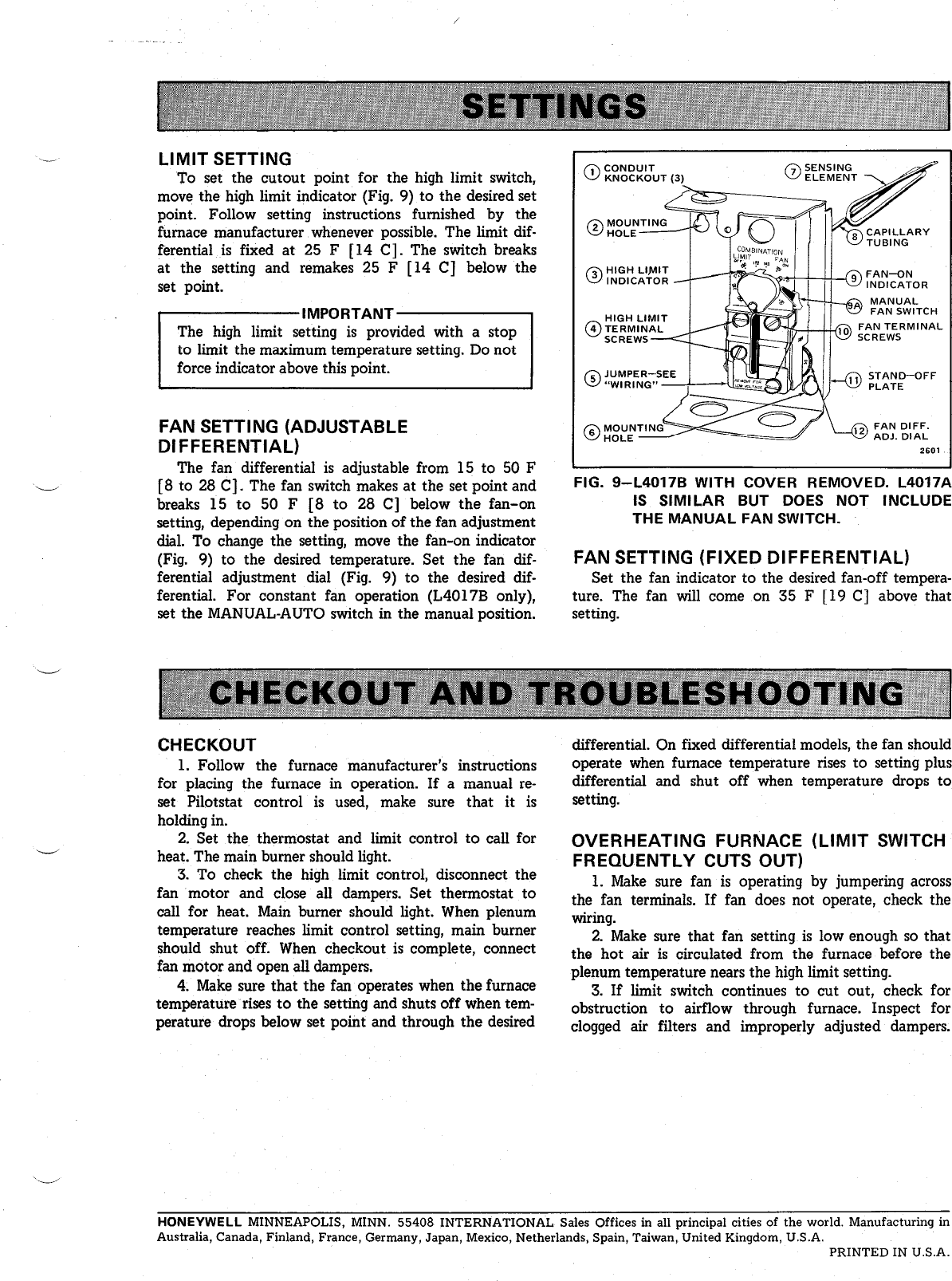 Page 5 of 5 - Honeywell Honeywell-L4017-Users-Manual- 60-2259 - L4017A, B Combination Fan And Limit Controls  Honeywell-l4017-users-manual