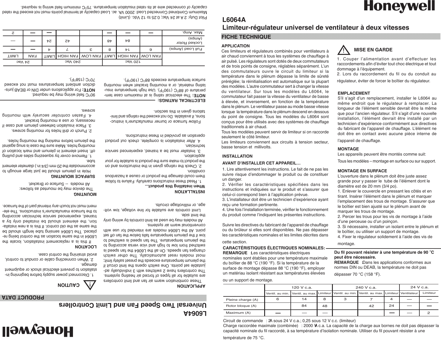 Page 5 of 8 - Honeywell Honeywell-L6064A-Users-Manual- L6064 Universal Two Speed Fan And Limit Controllers  Honeywell-l6064a-users-manual