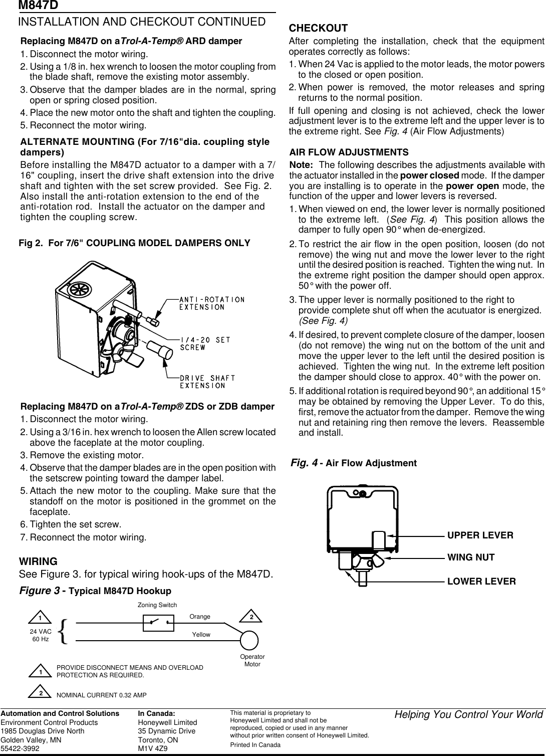 Page 2 of 2 - Honeywell Honeywell-M847D-Users-Manual- 95C-10905 - M847D Direct Drive Damper Actuator  Honeywell-m847d-users-manual