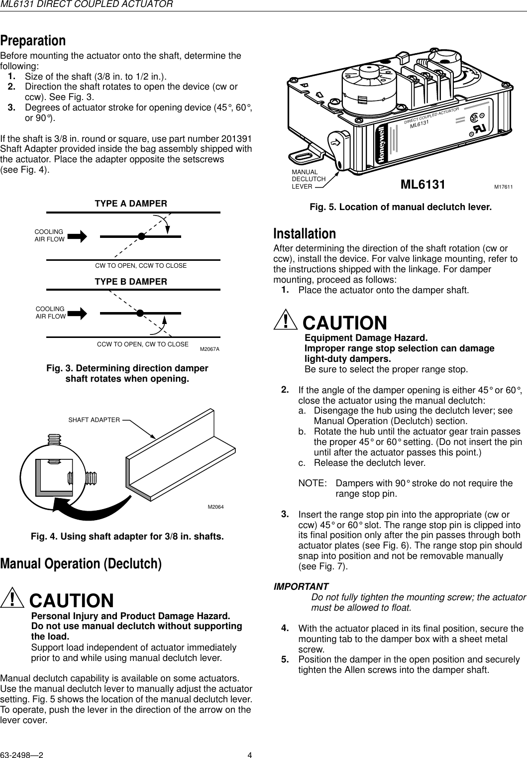 Page 4 of 8 - Honeywell Honeywell-Ml6131-Users-Manual- 63-2498, ML6131 DIRECT COUPLED ACTUATOR  Honeywell-ml6131-users-manual