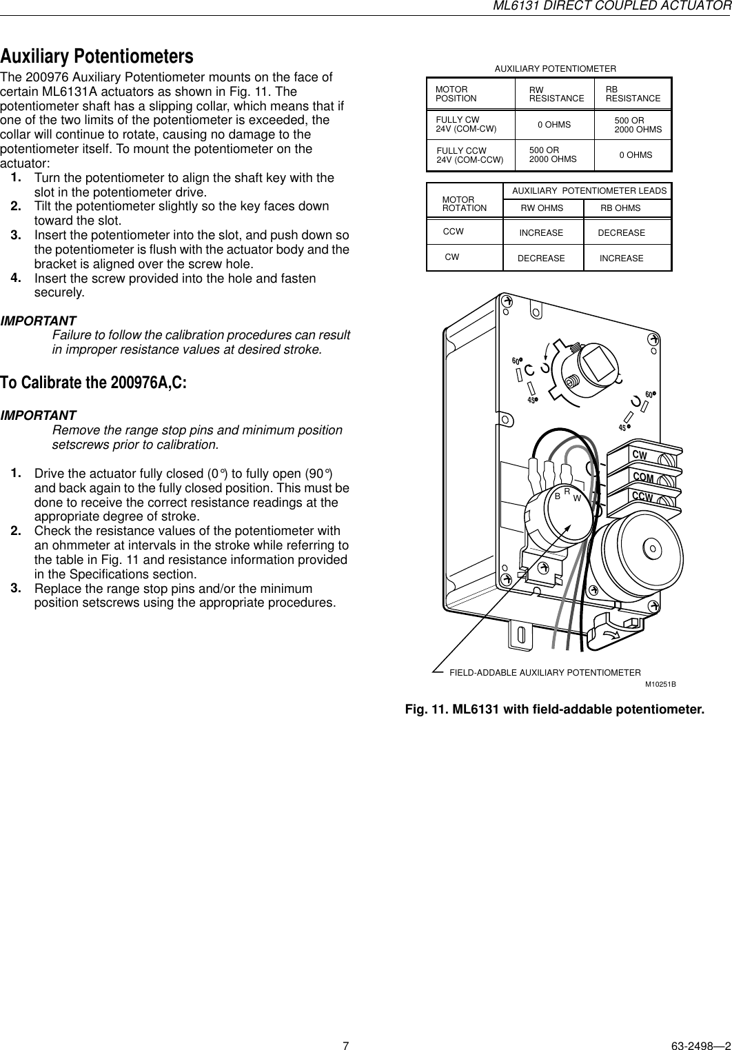 Page 7 of 8 - Honeywell Honeywell-Ml6131-Users-Manual- 63-2498, ML6131 DIRECT COUPLED ACTUATOR  Honeywell-ml6131-users-manual