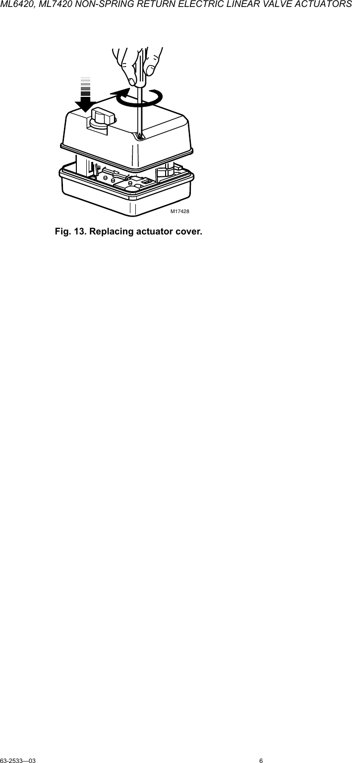 Page 6 of 8 - Honeywell Honeywell-Ml6420-Users-Manual- 63-2533—03 - ML6420, ML7420 Non-Spring Return Electric Linear Valve Actuators  Honeywell-ml6420-users-manual