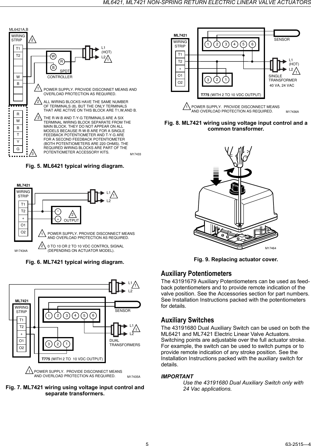 Page 5 of 8 - Honeywell Honeywell-Ml6421-Users-Manual- 63-2515 - ML6421, ML7421 Non-Spring Return Electric Linear Valve Actuators  Honeywell-ml6421-users-manual