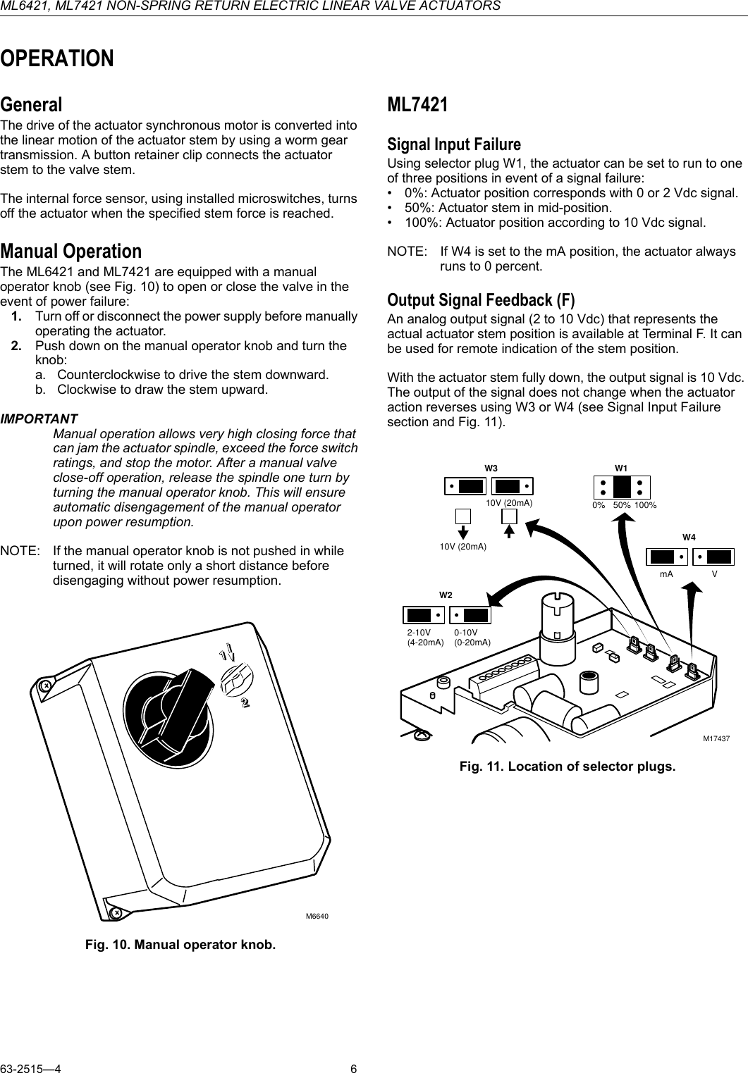 Page 6 of 8 - Honeywell Honeywell-Ml6421-Users-Manual- 63-2515 - ML6421, ML7421 Non-Spring Return Electric Linear Valve Actuators  Honeywell-ml6421-users-manual