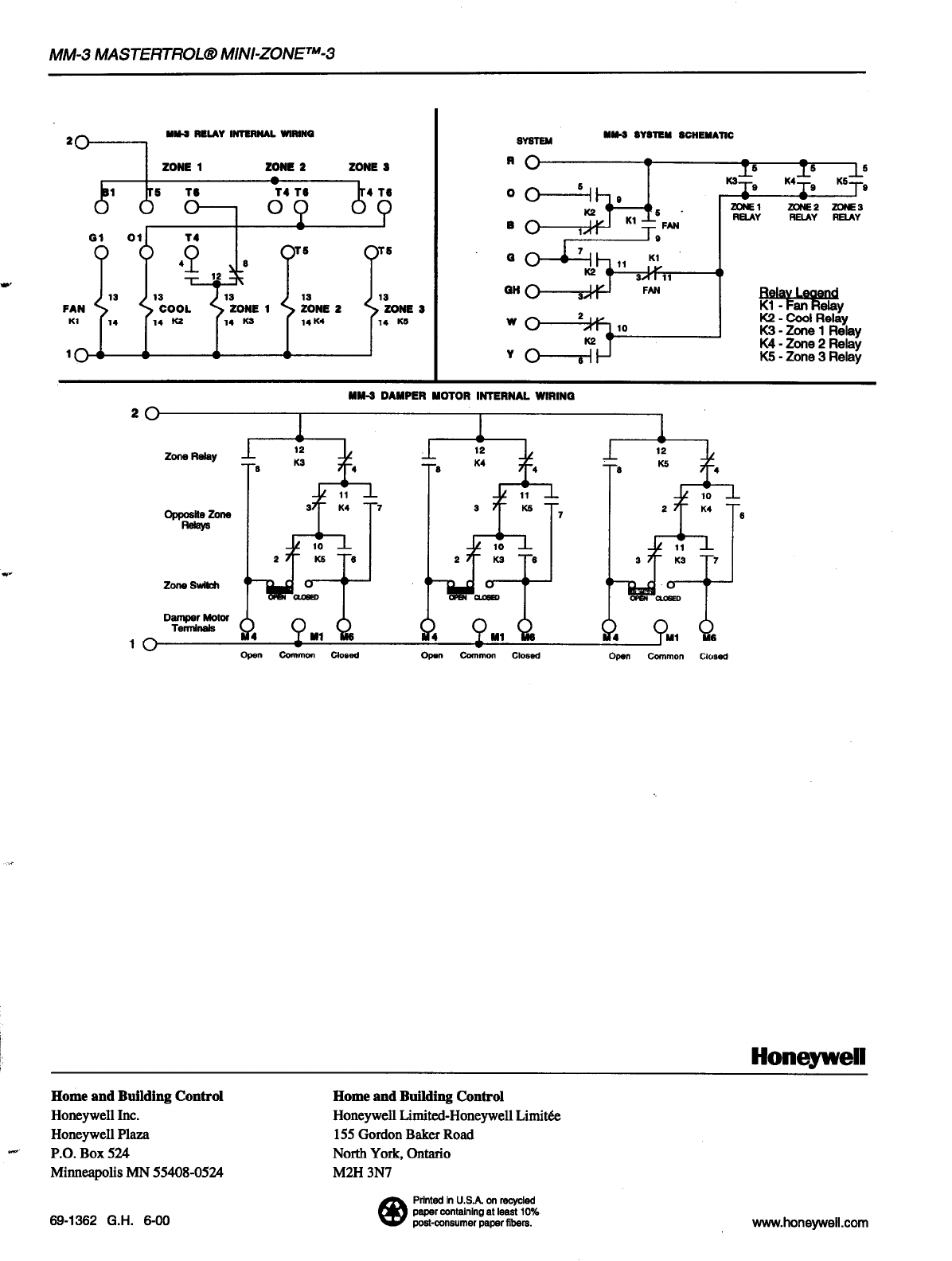 Honeywell Trol-A-Temp MM-3 Mastertrol mini-3 HVAC zone controler 