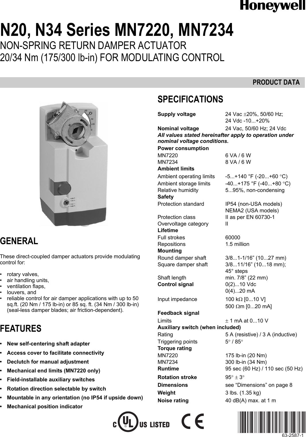 Honeywell Mn7220 Users Manual 63 2587 1 N20, N34 Series MN7220, MN7234