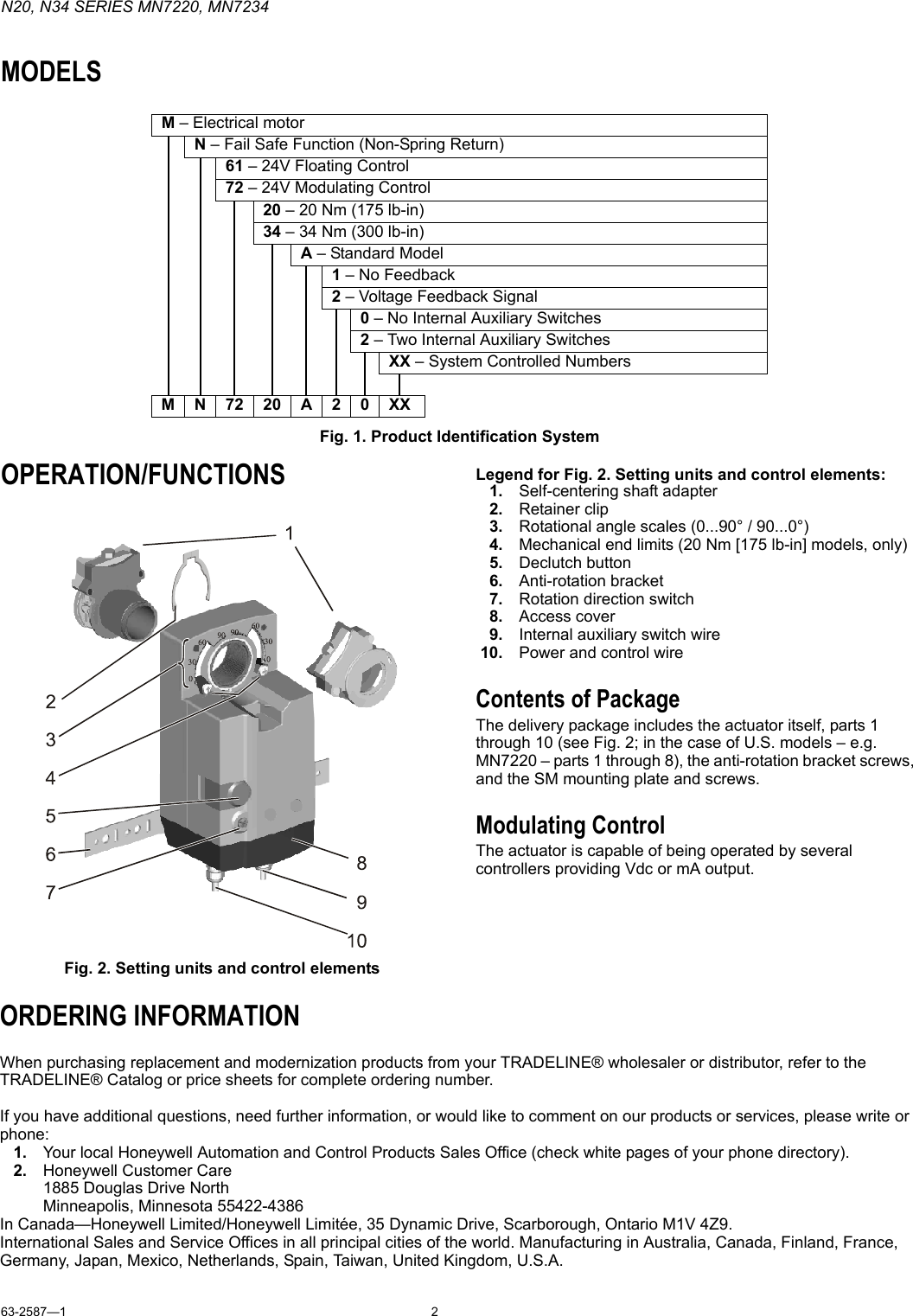 Honeywell Mn7220 Users Manual 63 2587 1 N20, N34 Series MN7220, MN7234