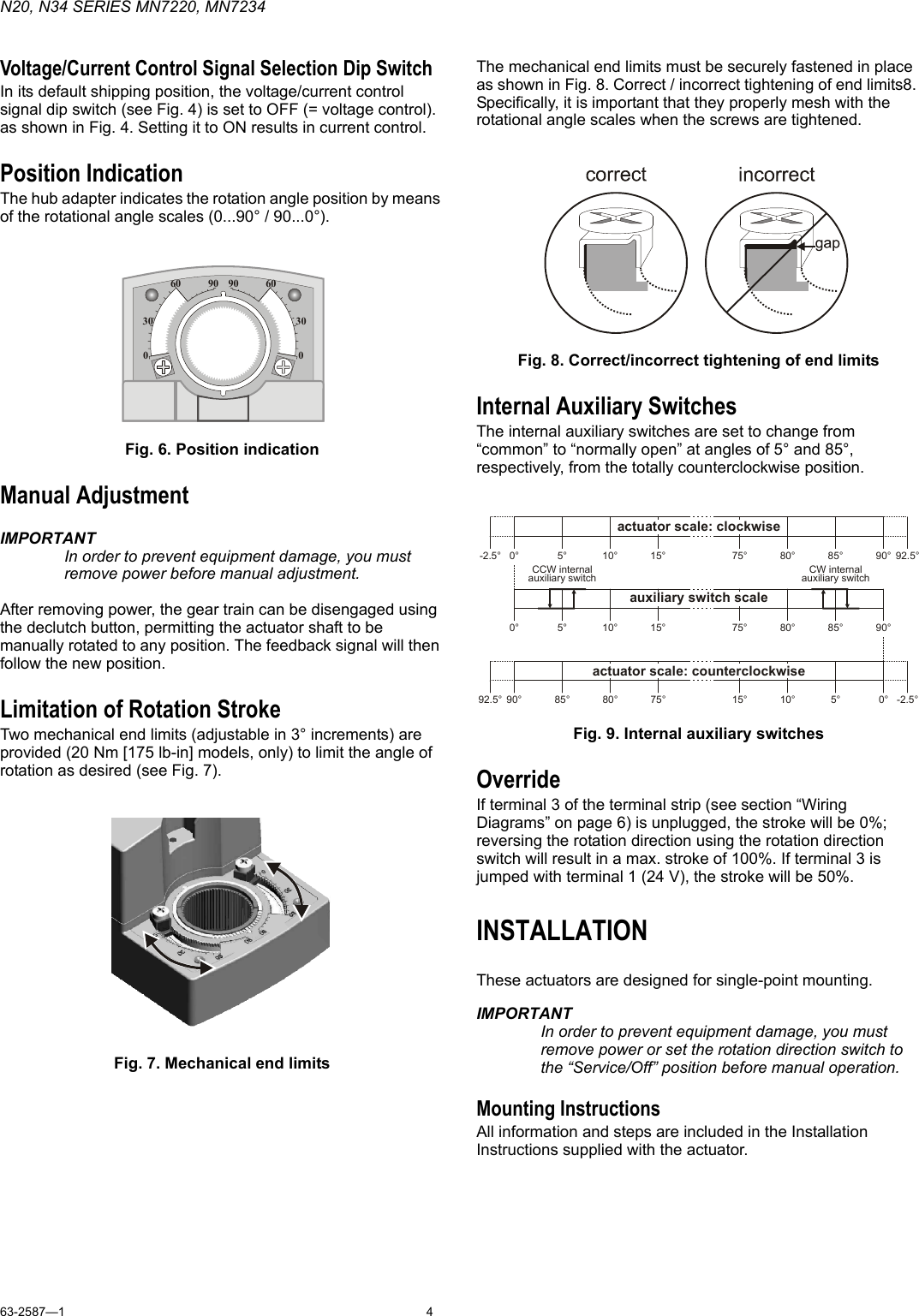 Page 4 of 8 - Honeywell Honeywell-Mn7220-Users-Manual- 63-2587-1 - N20, N34 Series MN7220, MN7234 Non-Spring Return Damper Actuator  Honeywell-mn7220-users-manual
