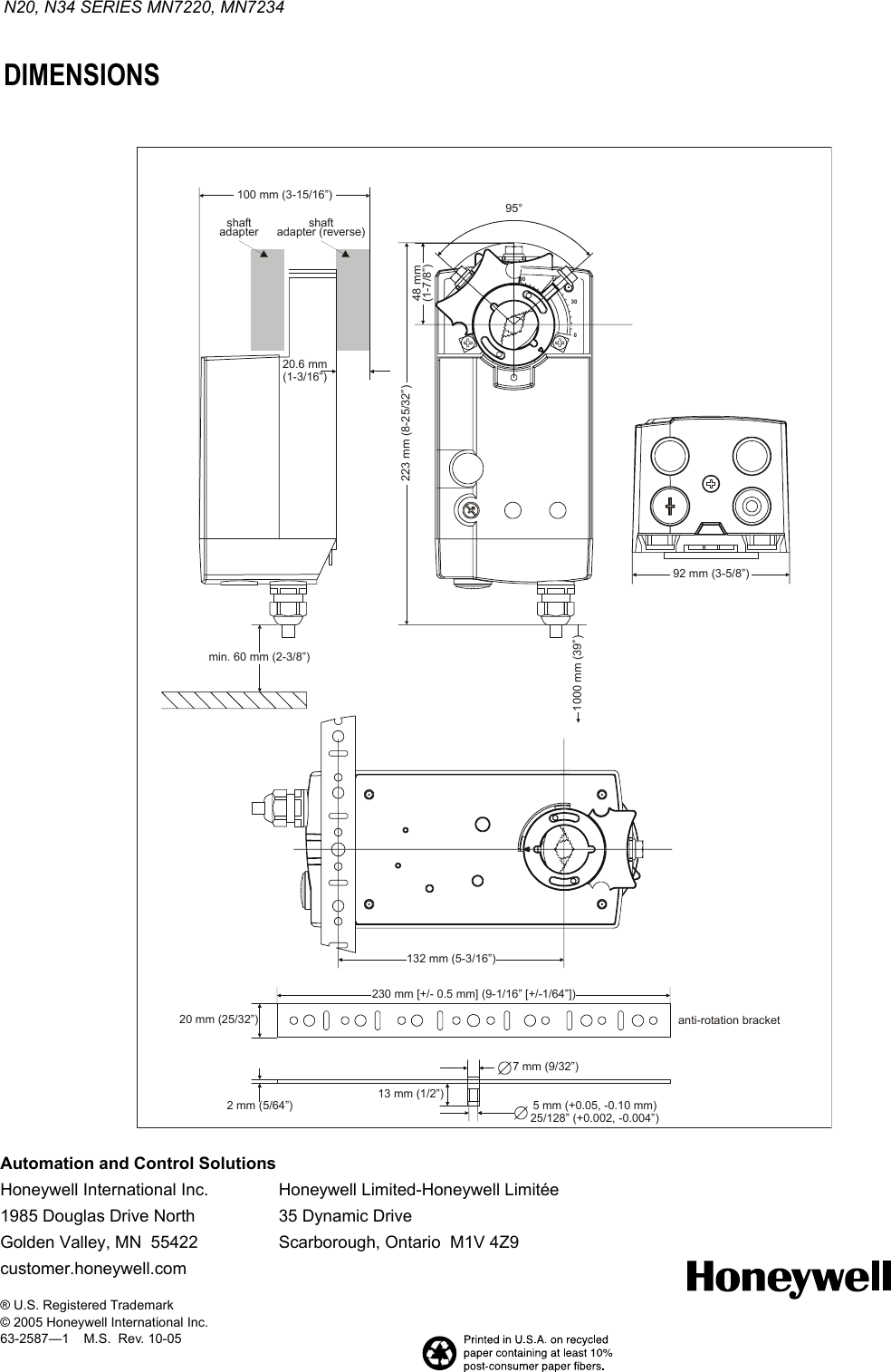 Page 8 of 8 - Honeywell Honeywell-Mn7220-Users-Manual- 63-2587-1 - N20, N34 Series MN7220, MN7234 Non-Spring Return Damper Actuator  Honeywell-mn7220-users-manual