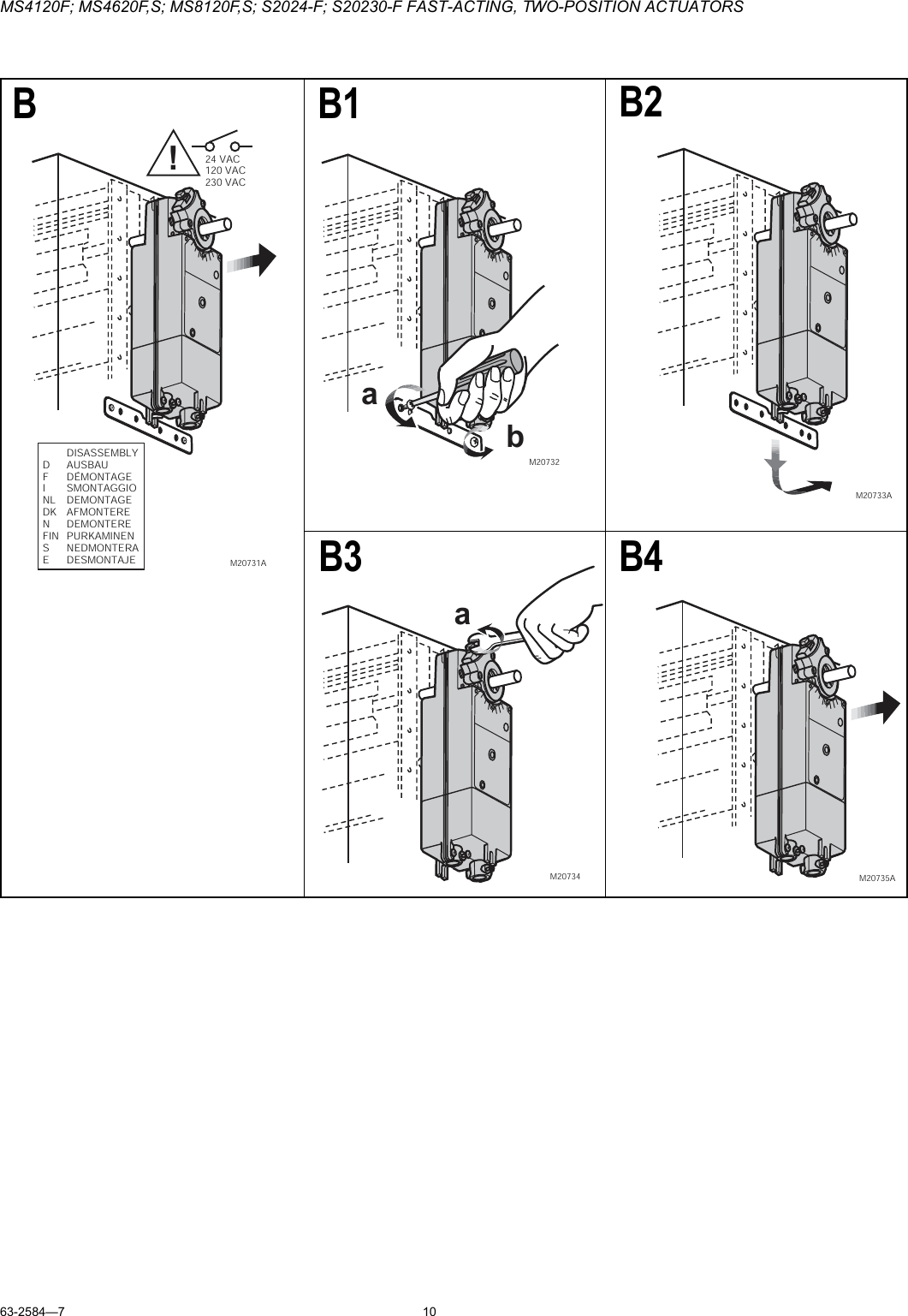 Page 10 of 12 - Honeywell Honeywell-Ms4120F-Users-Manual- 63-2584-7 - MS4120F; MS4620F,S; MS8120F,S; S2024-F; S20230-F Fast-Acting, Two-Position Actuators  Honeywell-ms4120f-users-manual