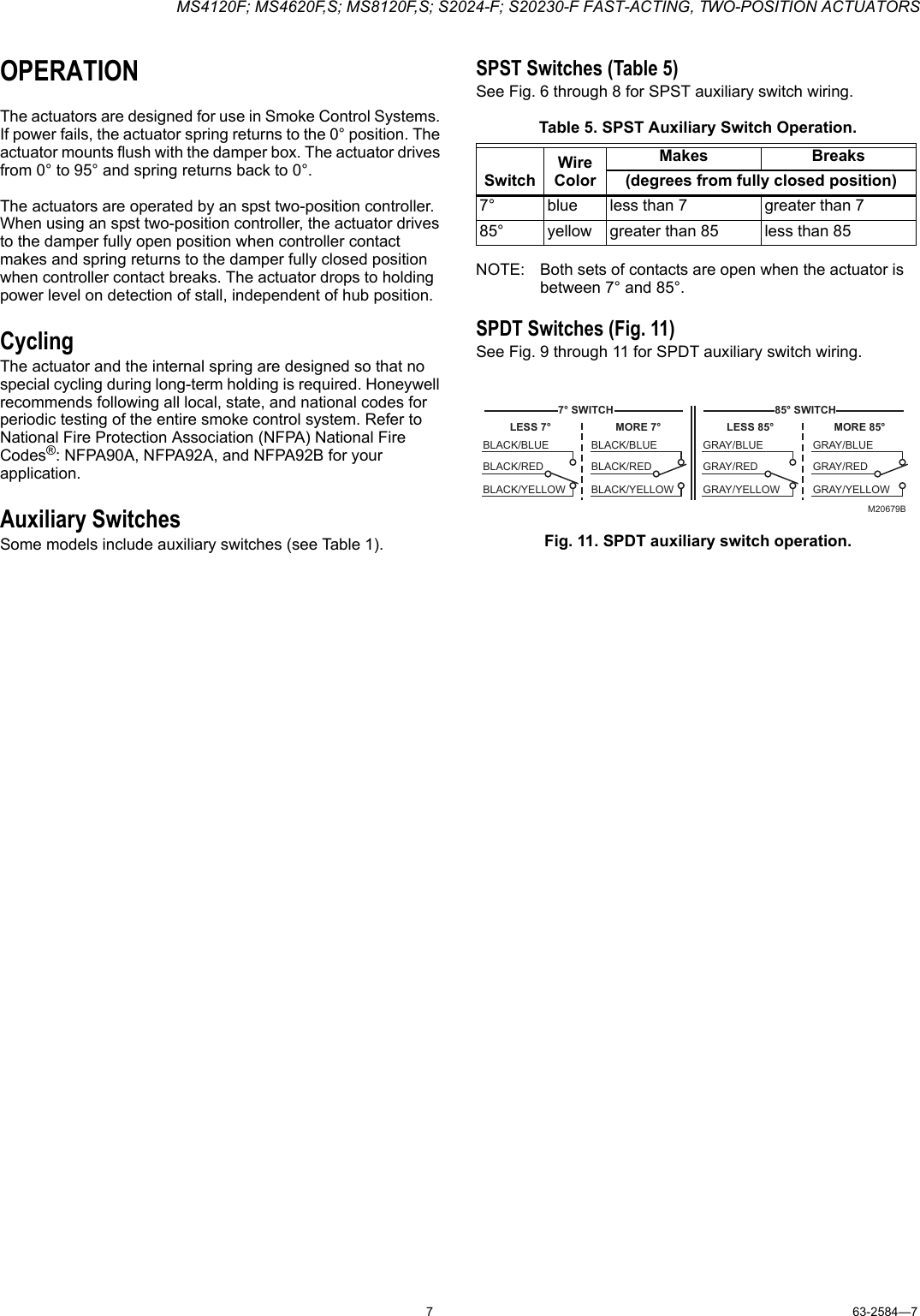 Page 7 of 12 - Honeywell Honeywell-Ms4120F-Users-Manual- 63-2584-7 - MS4120F; MS4620F,S; MS8120F,S; S2024-F; S20230-F Fast-Acting, Two-Position Actuators  Honeywell-ms4120f-users-manual