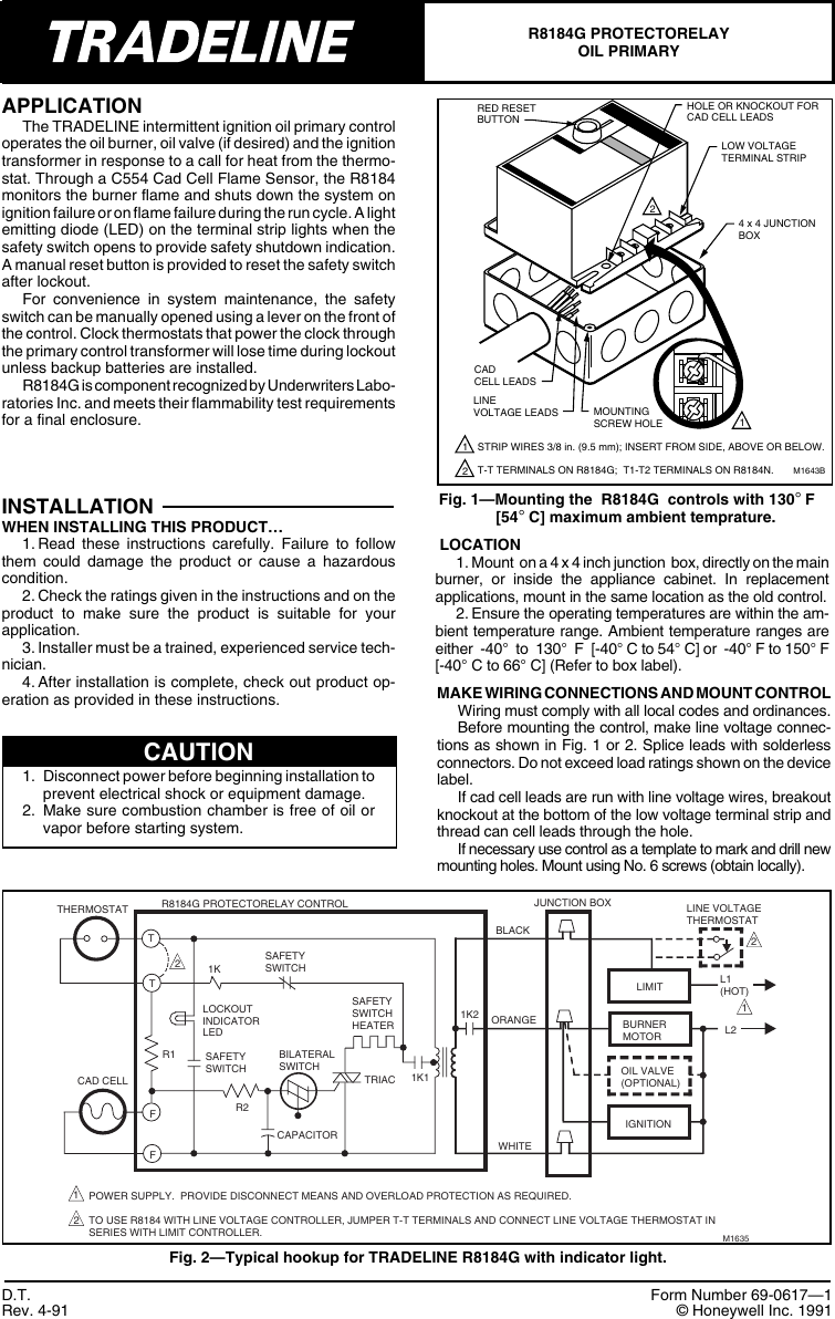 Page 1 of 4 - Honeywell Honeywell-Protectorelay-R8184G-Users-Manual- 69-0617 R8184G Protectorelay Oil Primary  Honeywell-protectorelay-r8184g-users-manual