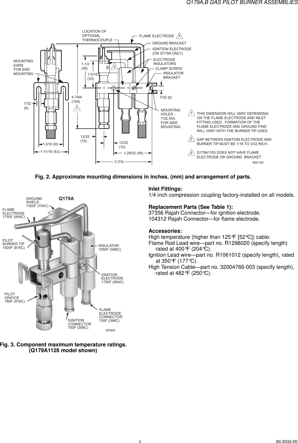 Page 3 of 8 - Honeywell Honeywell-Q179A-Users-Manual- 60-2032 Q179A,B Gas Pilot Burner Assemblies  Honeywell-q179a-users-manual