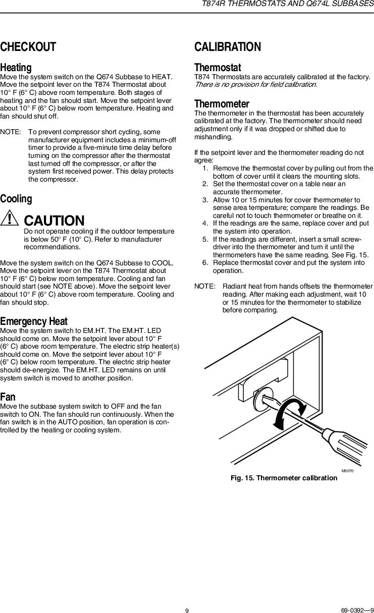 Page 10 of 12 - Honeywell Honeywell-Q674L-Users-Manual- 69-0392 -T874R Thermostats And Q674L Subbases  Honeywell-q674l-users-manual