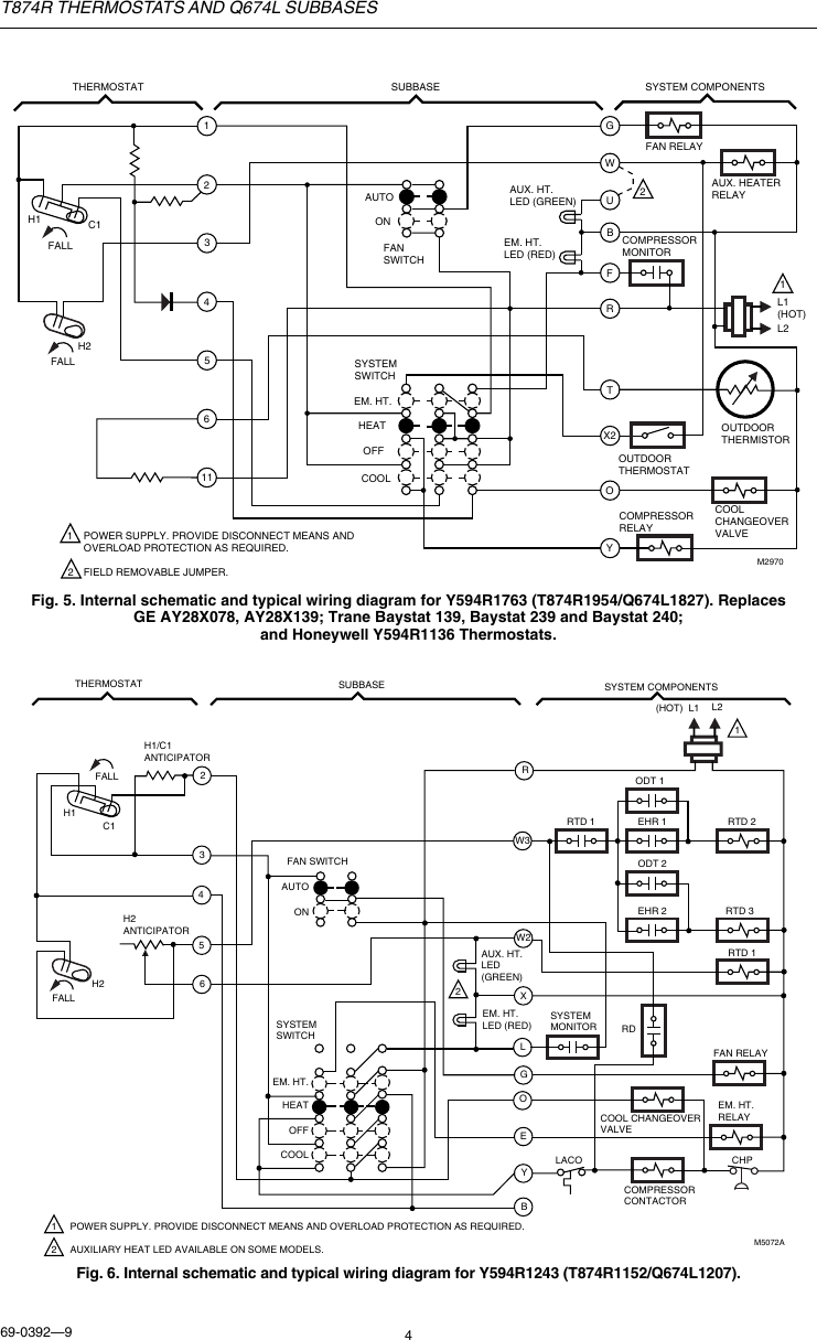 Page 4 of 12 - Honeywell Honeywell-Q674L-Users-Manual- 69-0392 -T874R Thermostats And Q674L Subbases  Honeywell-q674l-users-manual