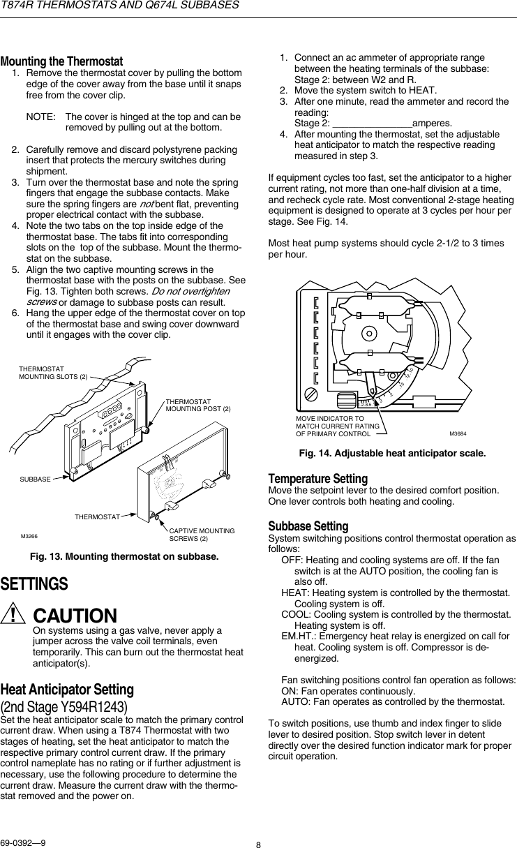 Page 8 of 12 - Honeywell Honeywell-Q674L-Users-Manual- 69-0392 -T874R Thermostats And Q674L Subbases  Honeywell-q674l-users-manual
