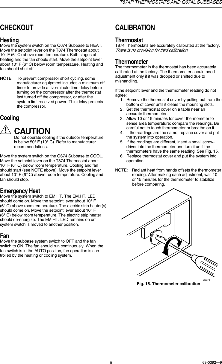 Page 9 of 12 - Honeywell Honeywell-Q674L-Users-Manual- 69-0392 -T874R Thermostats And Q674L Subbases  Honeywell-q674l-users-manual