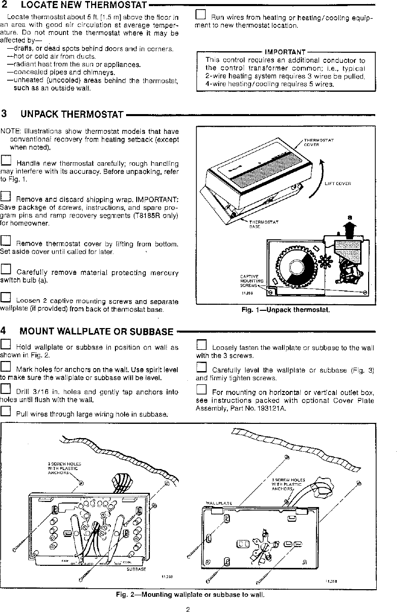 Page 2 of 8 - Honeywell Honeywell-Q682C-Users-Manual- 69-0258 - T8085D/Q682B,C, T8185/Q682B,C,L, Y8185, Y8024, HEATING AND HEATING/COOLING  Honeywell-q682c-users-manual