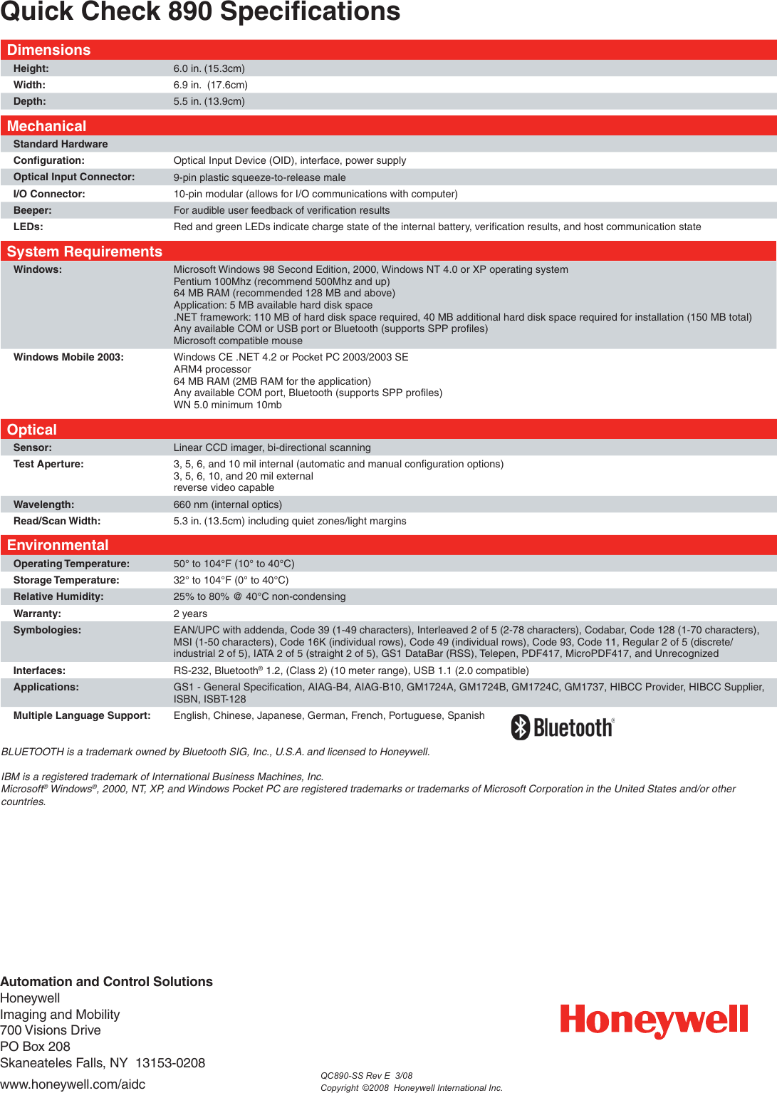 Page 2 of 2 - Honeywell Honeywell-Quick-Check-890-Users-Manual- QC890-SS Rev (e)  Honeywell-quick-check-890-users-manual