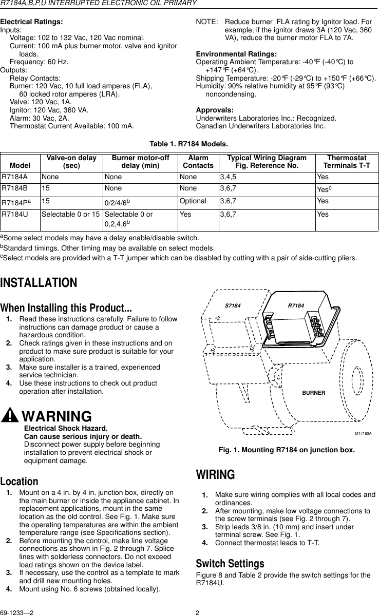 Page 2 of 8 - Honeywell Honeywell-R7184B-Users-Manual- 69-1233  Honeywell-r7184b-users-manual