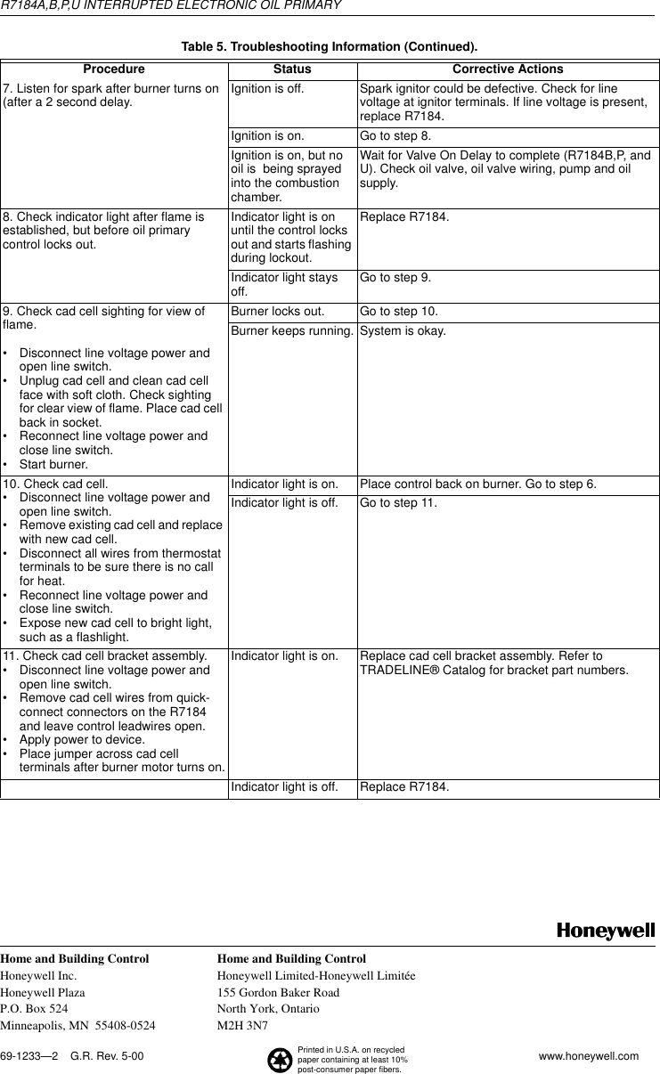 Page 8 of 8 - Honeywell Honeywell-R7184B-Users-Manual- 69-1233  Honeywell-r7184b-users-manual