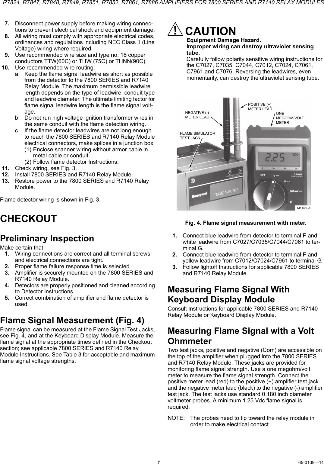 Page 7 of 8 - Honeywell Honeywell-R7824-Users-Manual- 65-0109—14 - R7824, R7847, R7848, R7849, R7851, R7852, R7861, R7886 Amplifiers For 7800 SERIES And R7140 Relay Modules  Honeywell-r7824-users-manual