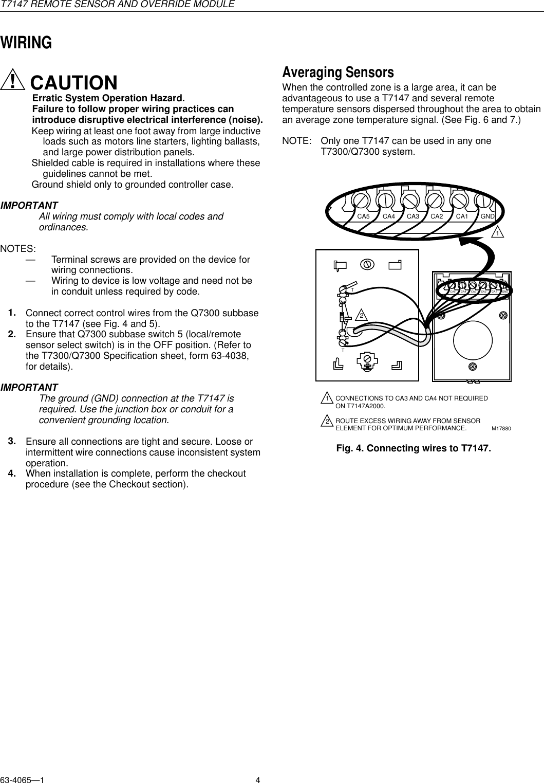 Page 4 of 8 - Honeywell Honeywell-Remote-Sensor-T7147-Users-Manual- T7147 Remote Sensor And Override Module Honeywell-remote-sensor-t7147-users-manual