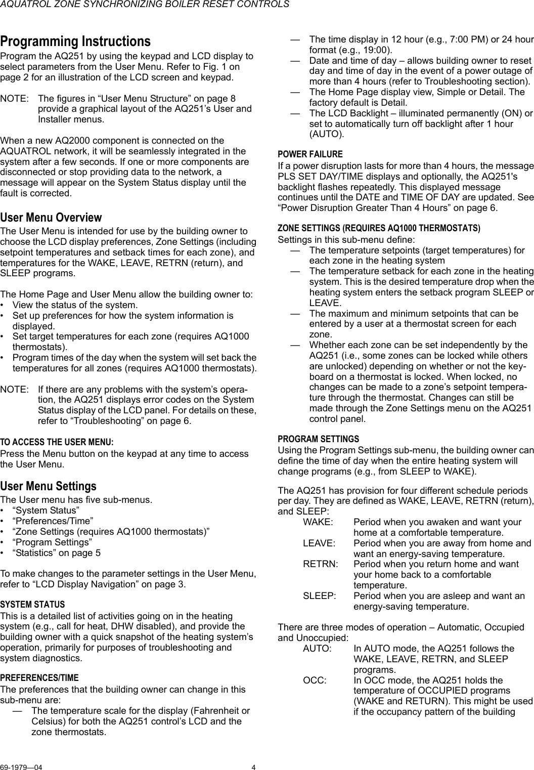 Page 4 of 8 - Honeywell Honeywell-Reset-Controls-Aq251-Users-Manual- 69-1979—04 - AQ251 AQUATROL Zone Synchronizing Boiler Reset Controls  Honeywell-reset-controls-aq251-users-manual