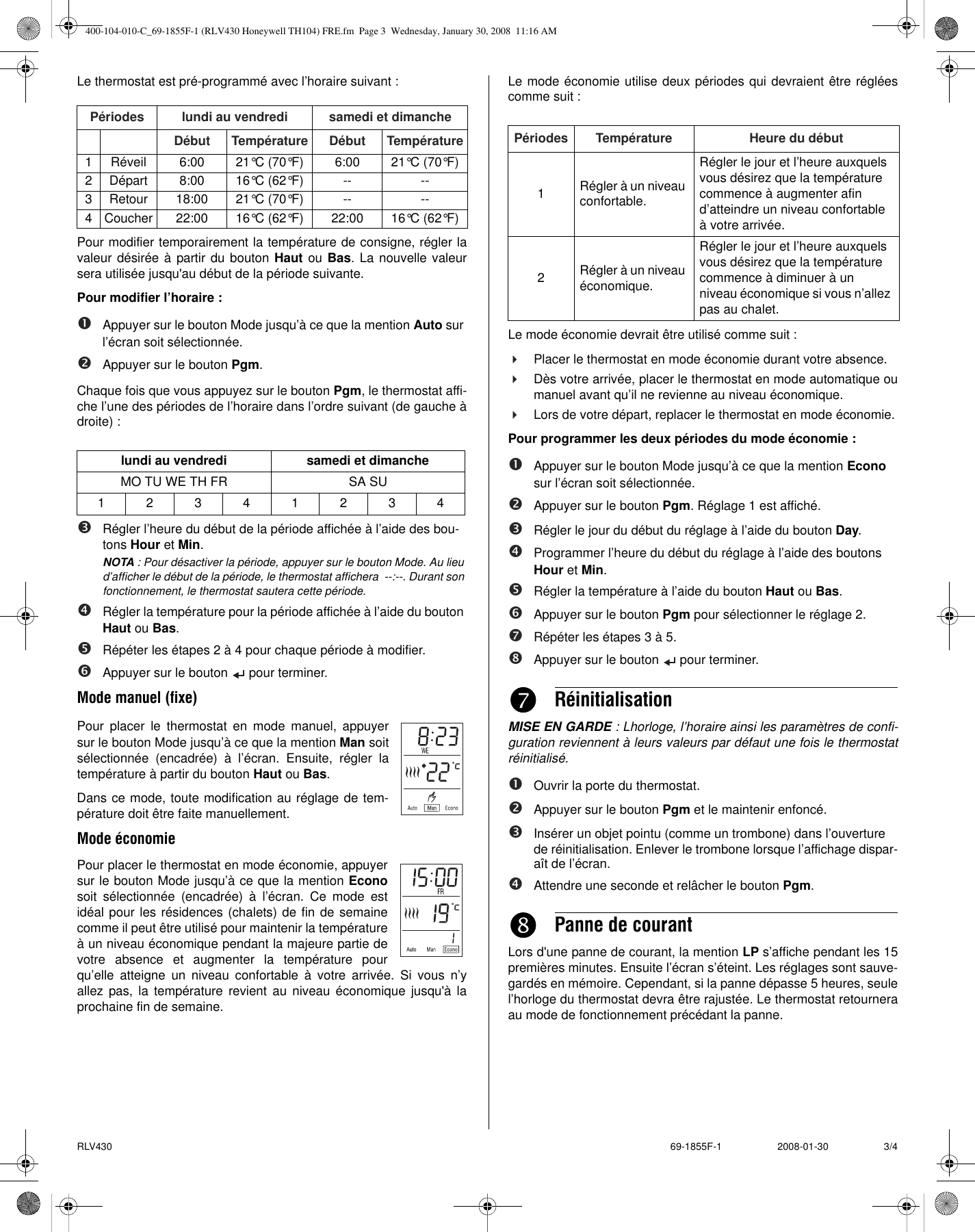 Page 3 of 4 - Honeywell Honeywell-Rlv430A-Owner-S-Manual 400-104-010-C_69-1855F-1 (RLV430 TH104) FRE