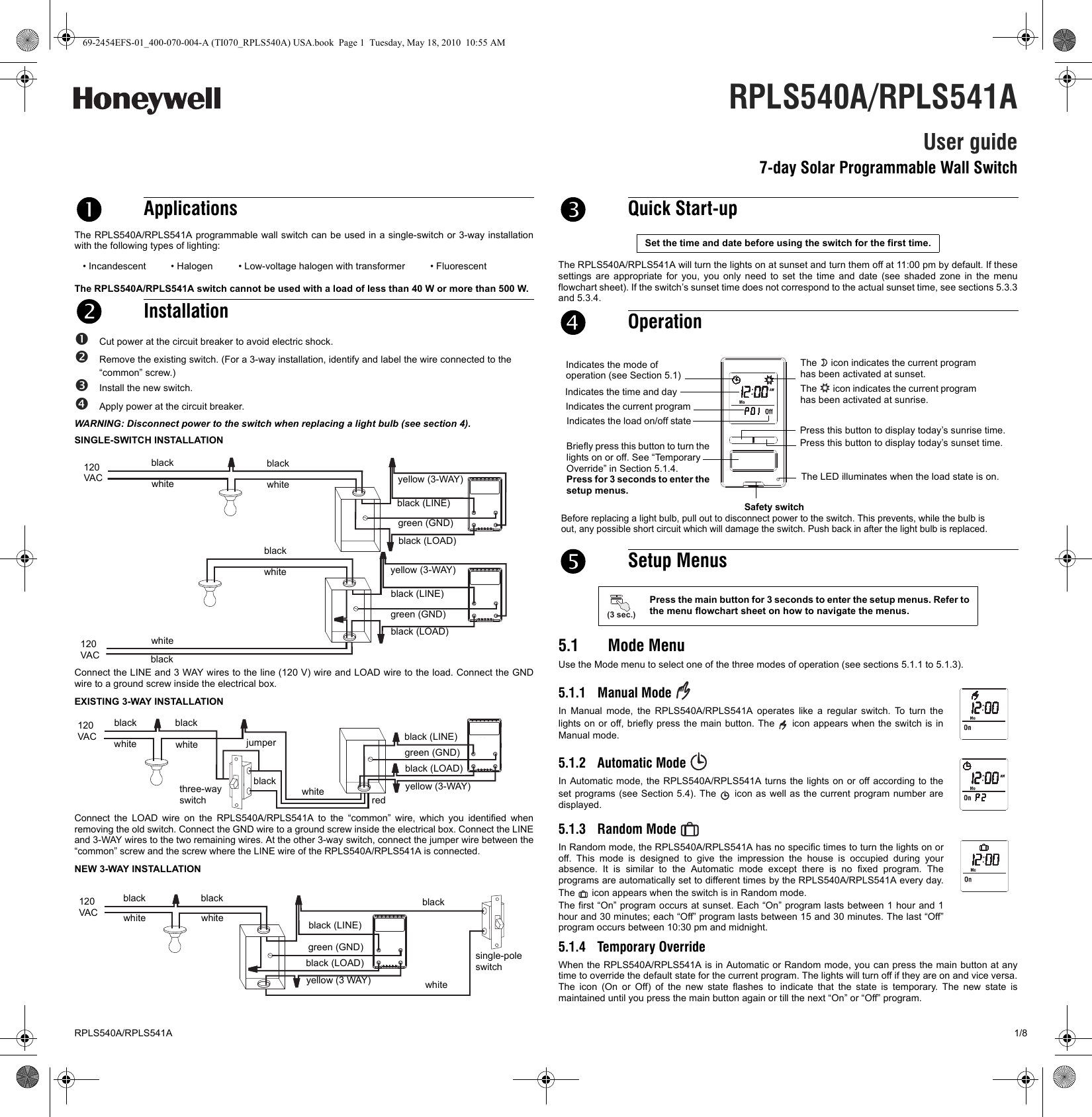 Page 1 of 8 - Honeywell Honeywell-Rpls540A-Users-Manual- 69-2454EFS-01_400-070-004-A (TI070_RPLS540A) USA  Honeywell-rpls540a-users-manual