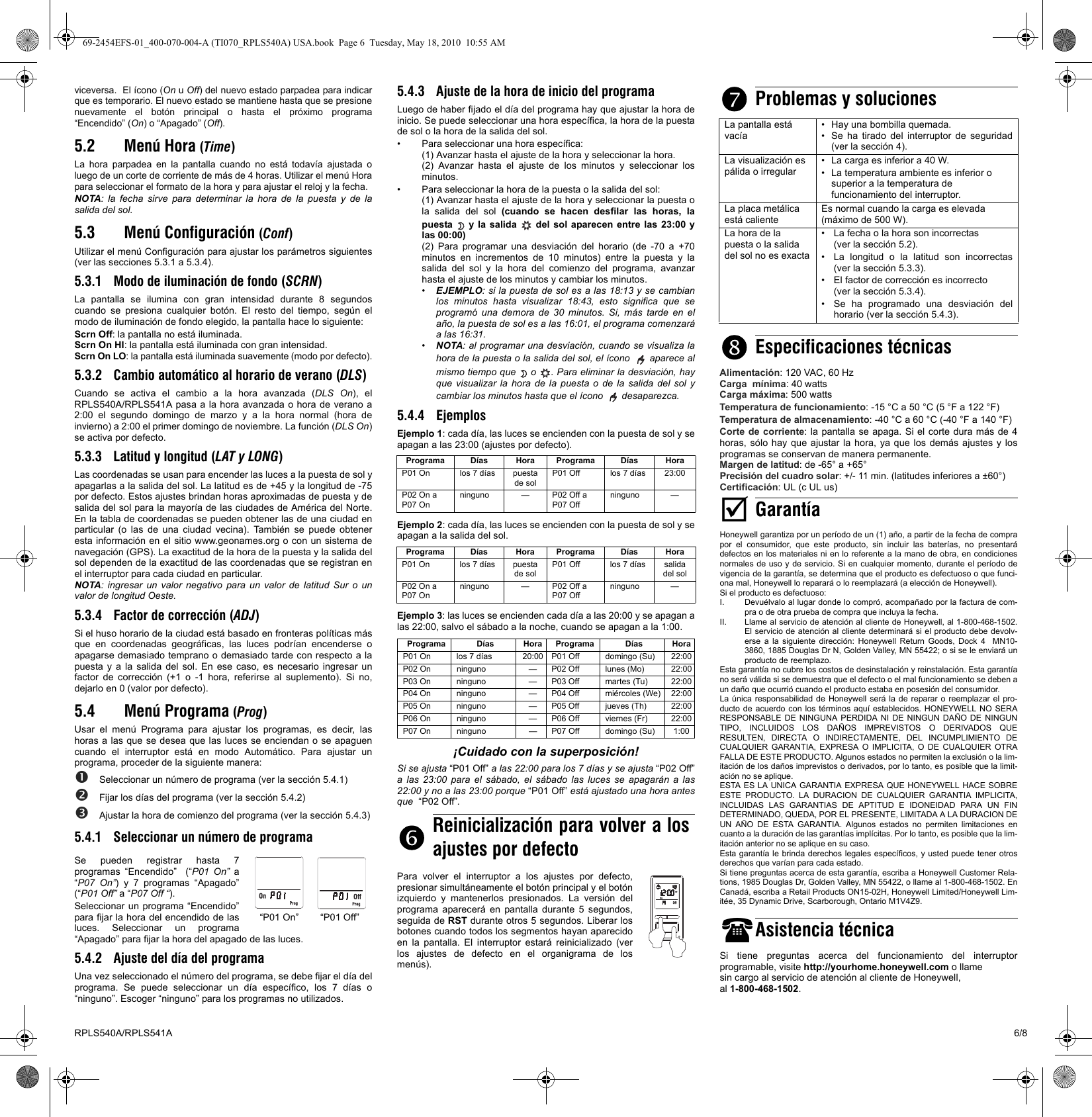 Page 6 of 8 - Honeywell Honeywell-Rpls540A-Users-Manual- 69-2454EFS-01_400-070-004-A (TI070_RPLS540A) USA  Honeywell-rpls540a-users-manual
