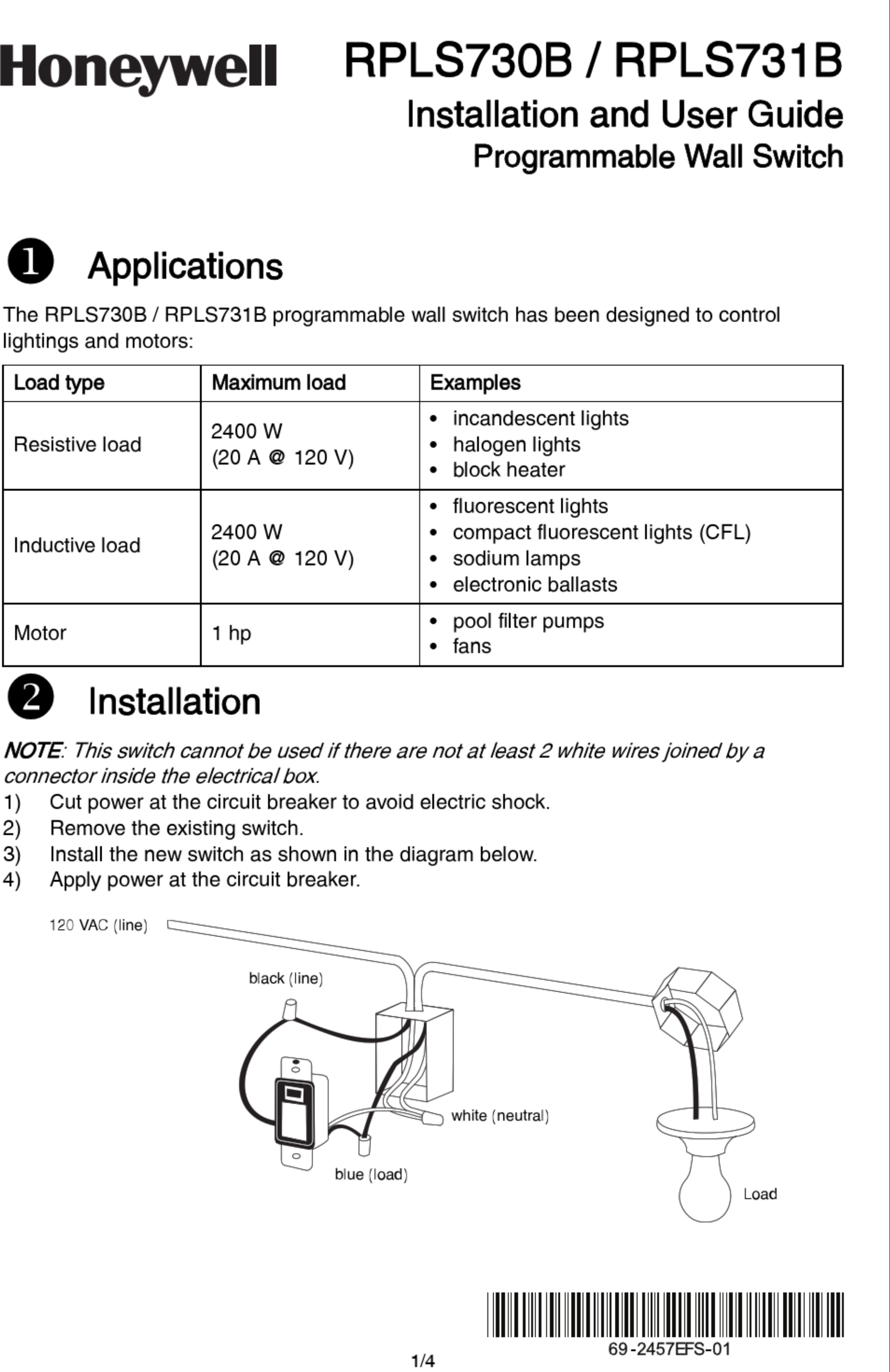 Page 1 of 12 - Honeywell Honeywell-Rpls730B-Installation-And-User-Manual-1003270 User Manual