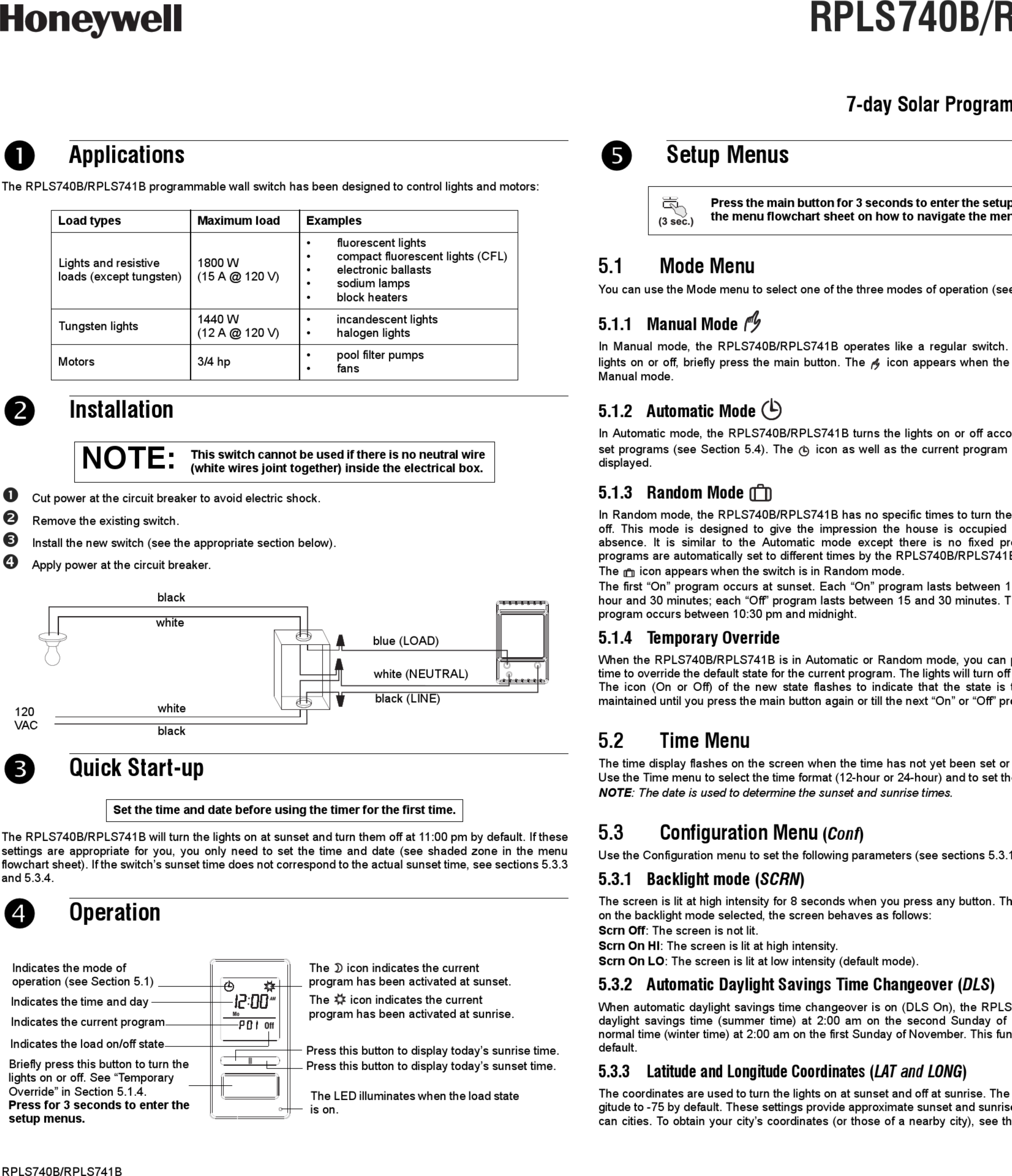 Page 1 of 8 - Honeywell Honeywell-Rpls740B-User-Manual-1003154 User Manual