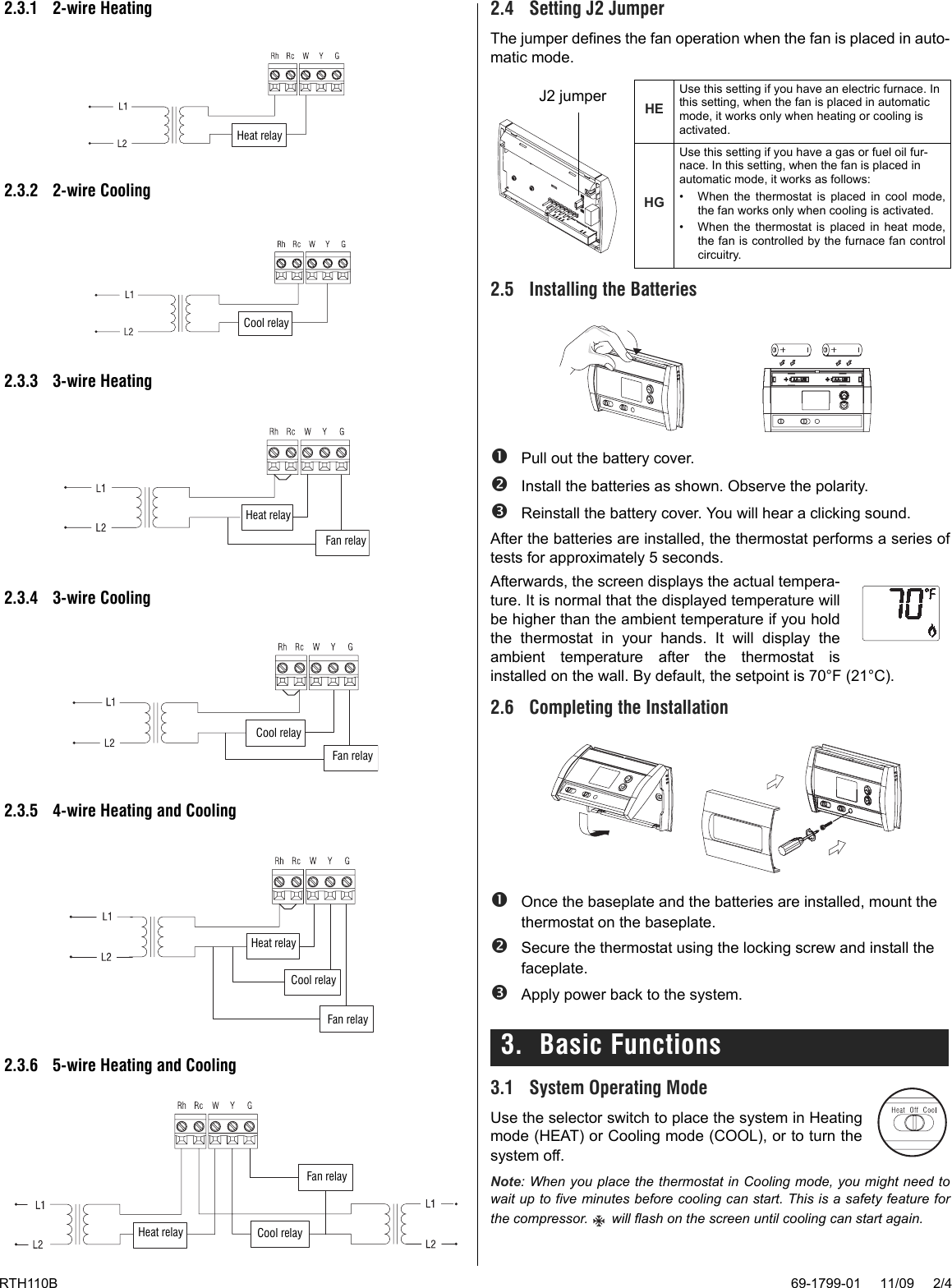 Honeywell Rth110B User Guide 69 1799 Non programmable Electronic Thermostat