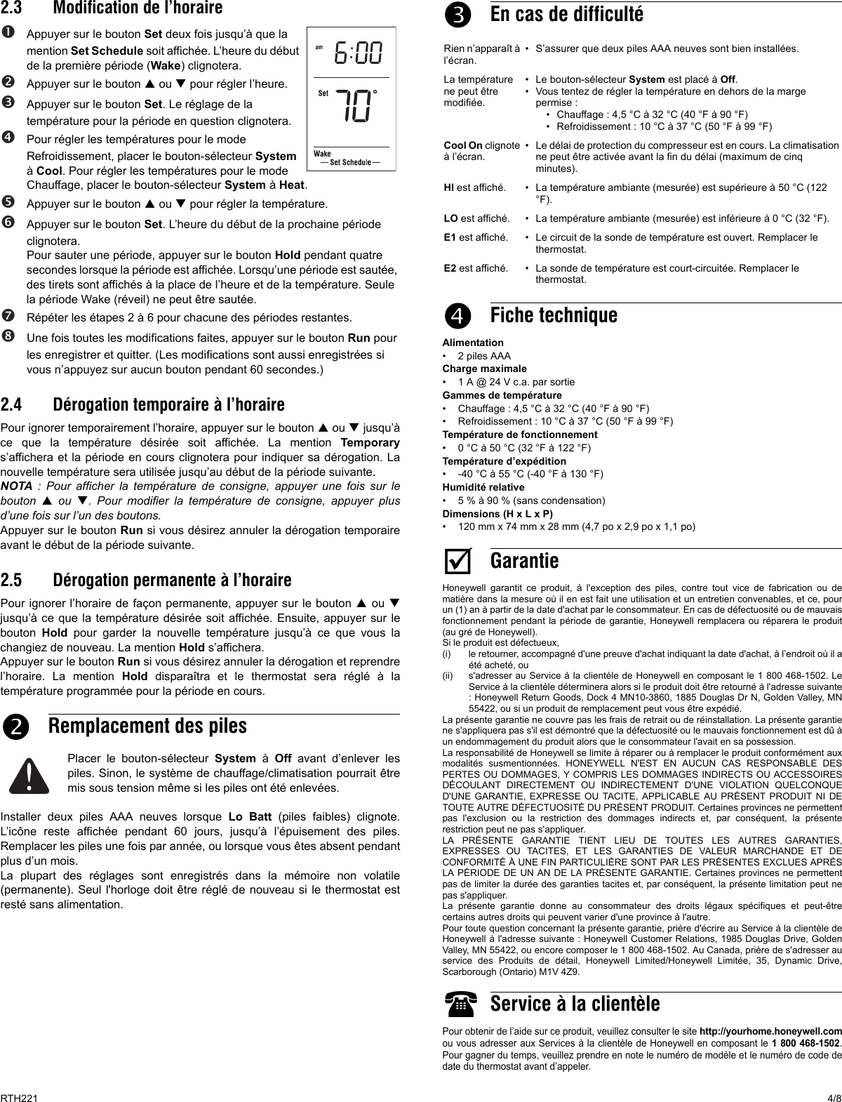 Page 4 of 8 - Honeywell Honeywell-Rth221B-Users-Guide- 69-2062EFS-01  Honeywell-rth221b-users-guide