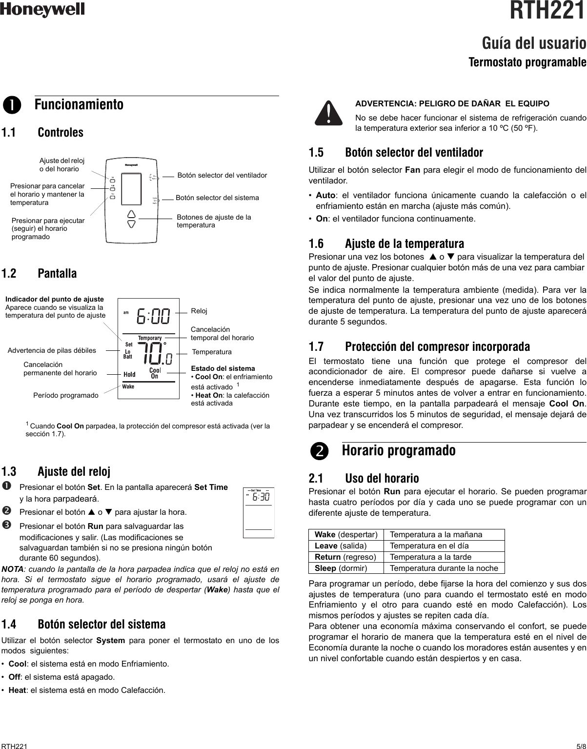 Page 5 of 8 - Honeywell Honeywell-Rth221B-Users-Guide- 69-2062EFS-01  Honeywell-rth221b-users-guide