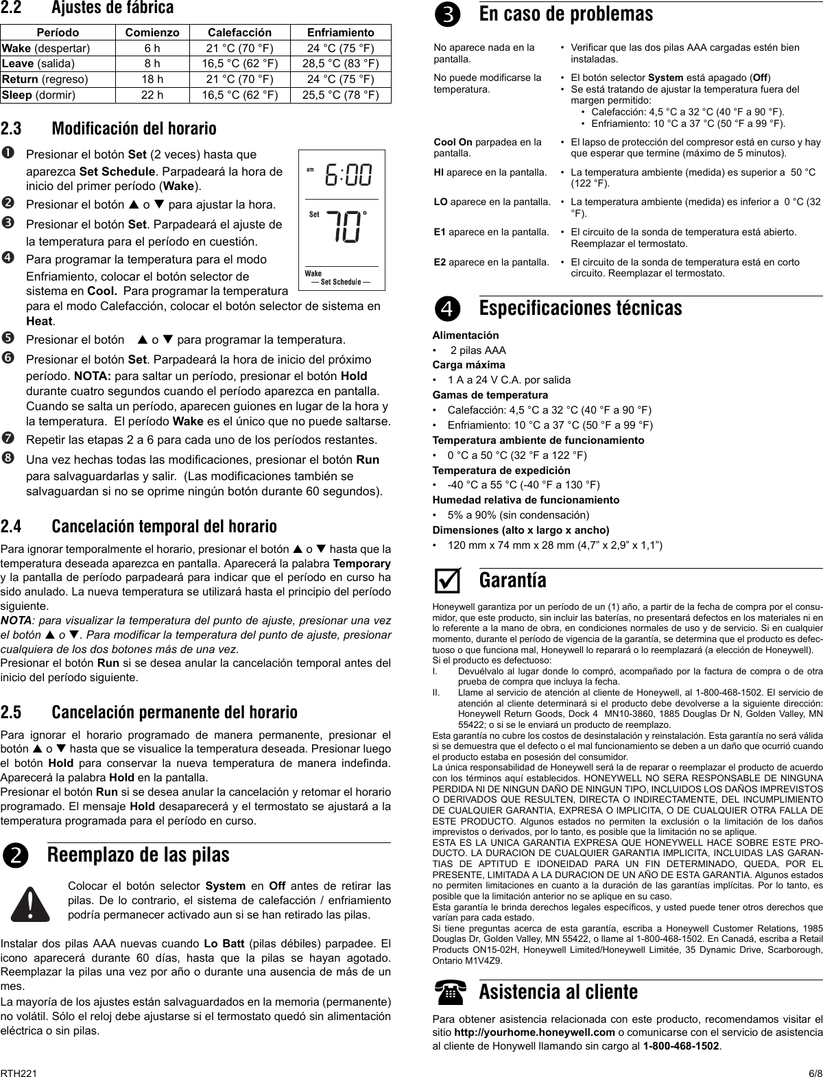 Page 6 of 8 - Honeywell Honeywell-Rth221B-Users-Guide- 69-2062EFS-01  Honeywell-rth221b-users-guide