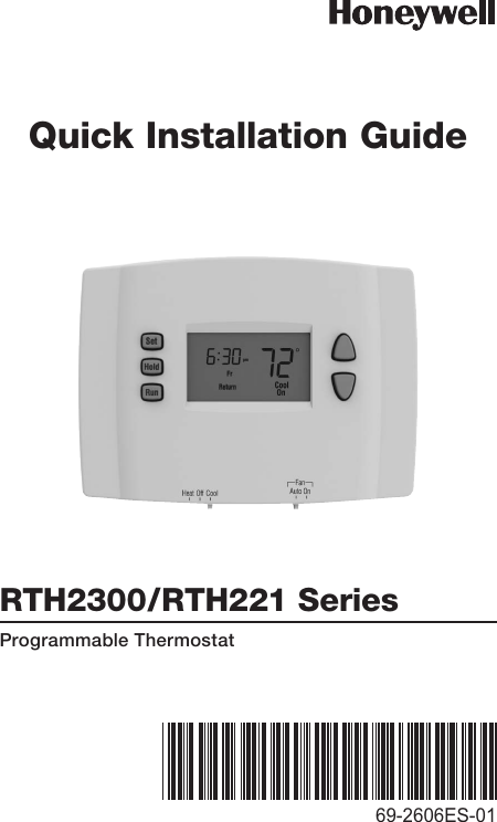 Honeywell Rth221 Quick Installation Guide 69 2606ES 01 RTH2300/RTH221 ...