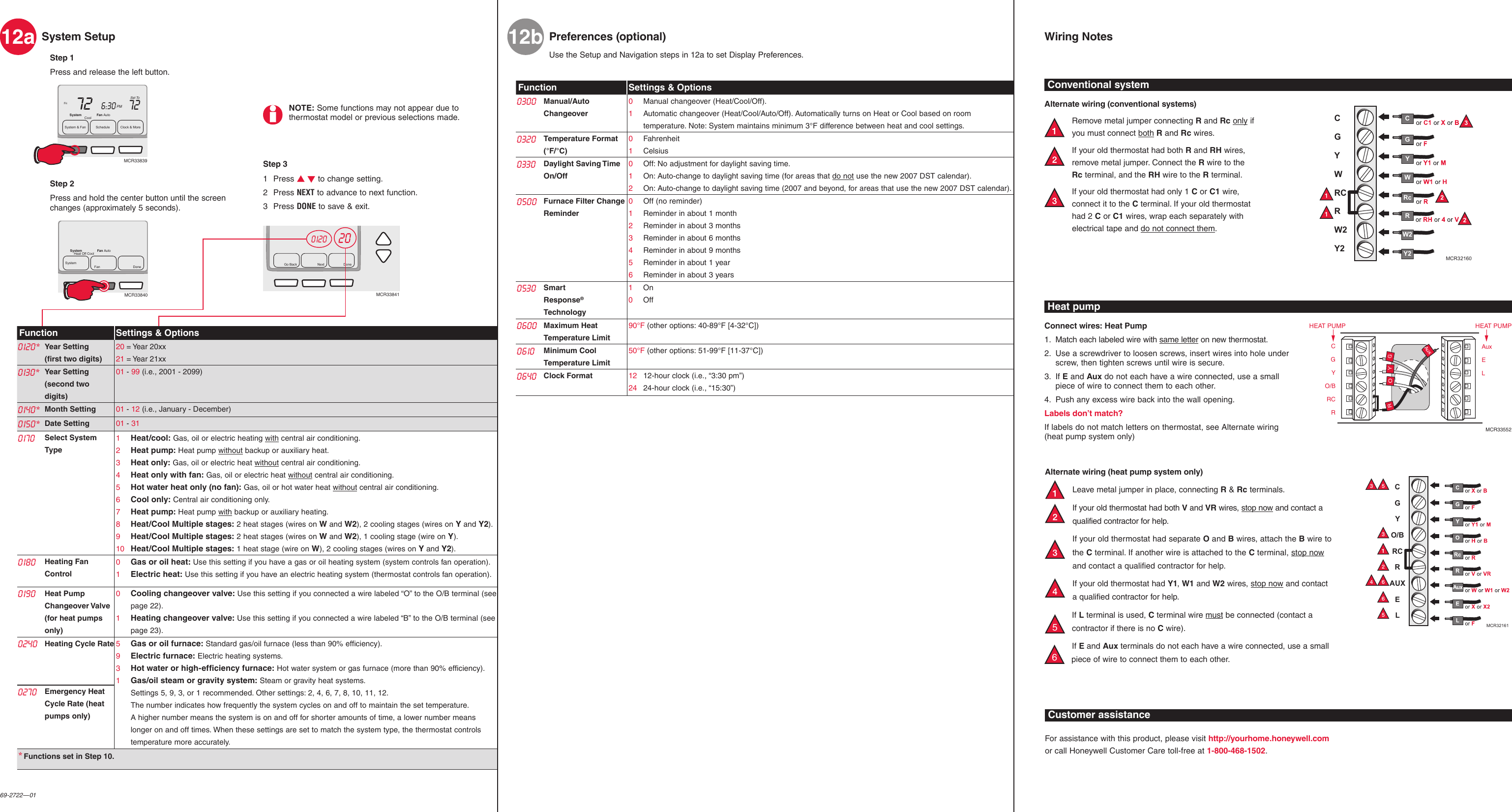 Page 2 of 2 - Honeywell Honeywell-Rth7500-Quick-Start-Manual- 69-2722-01 - RTH7400/RTH7500 Series  Honeywell-rth7500-quick-start-manual