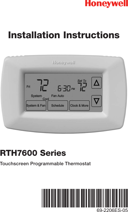 Honeywell Rth7600 Installation Instructions 69 2206es 05