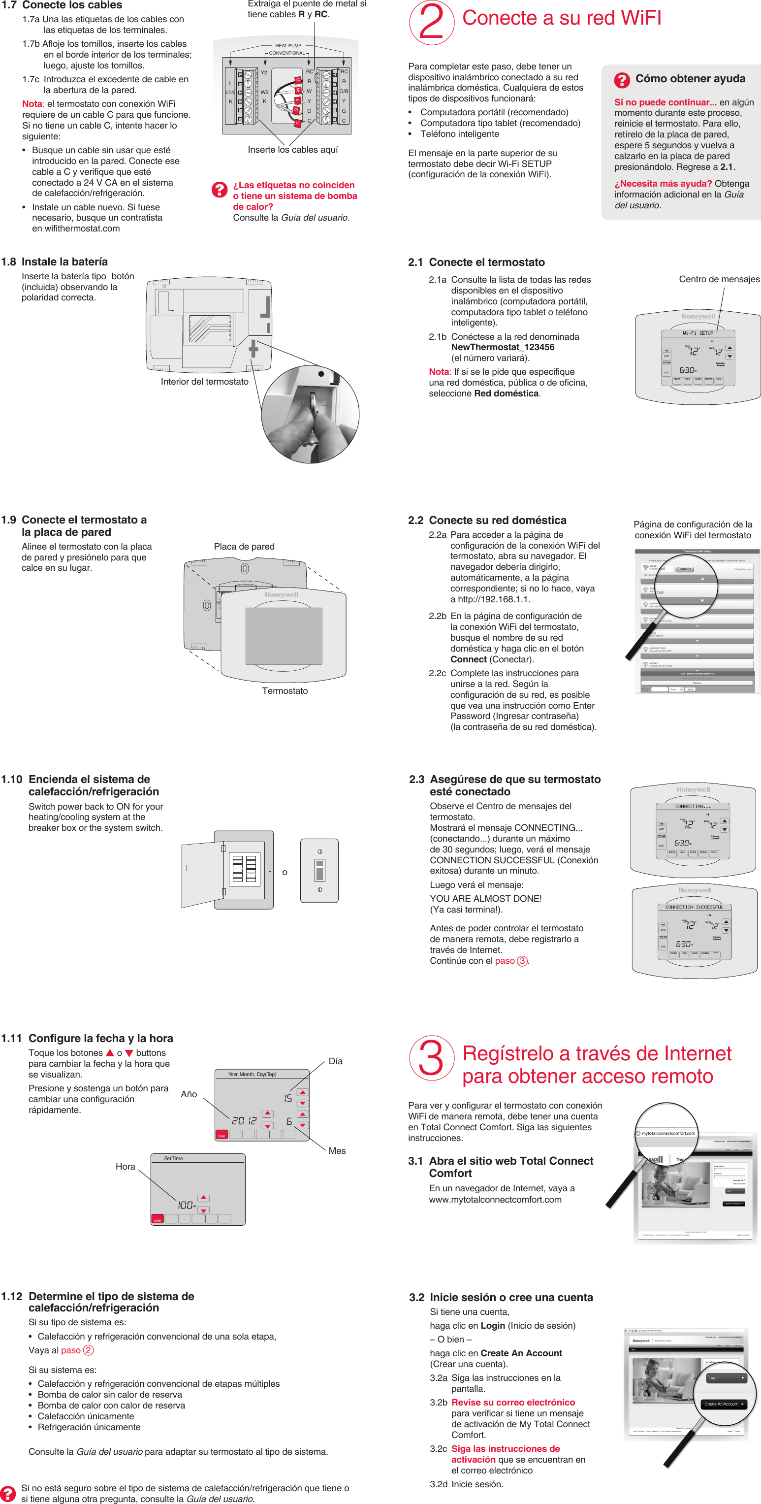 Page 2 of 2 - Honeywell Honeywell-Rth8500-Quick-Start-Manual- 69-2717S-01 - Termostato Con Pantalla Táctil Programable Conexión WiFi  Honeywell-rth8500-quick-start-manual